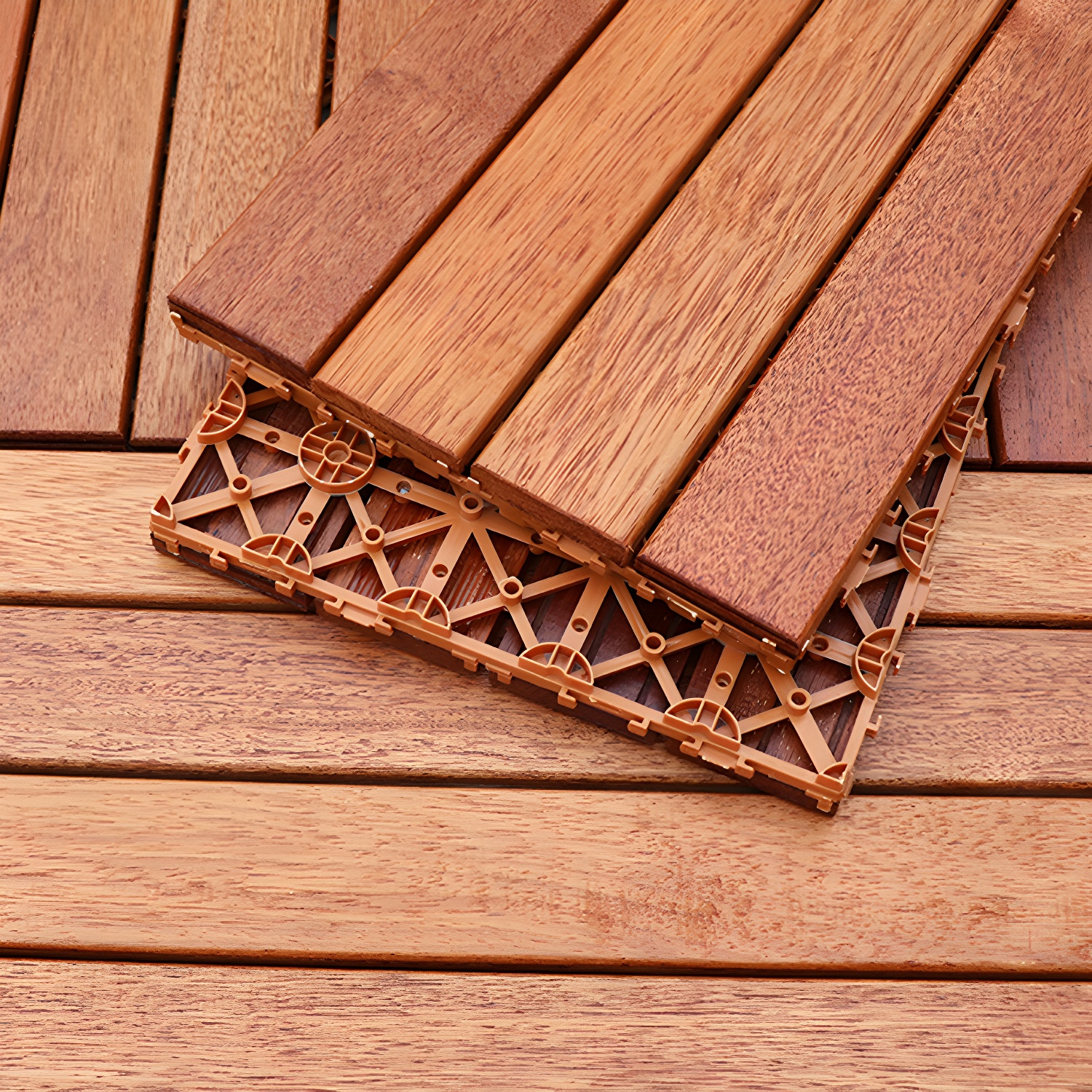 Contemporary Smooth Matte Water Resistant Square Click-Locking Teak Hardwood Flooring