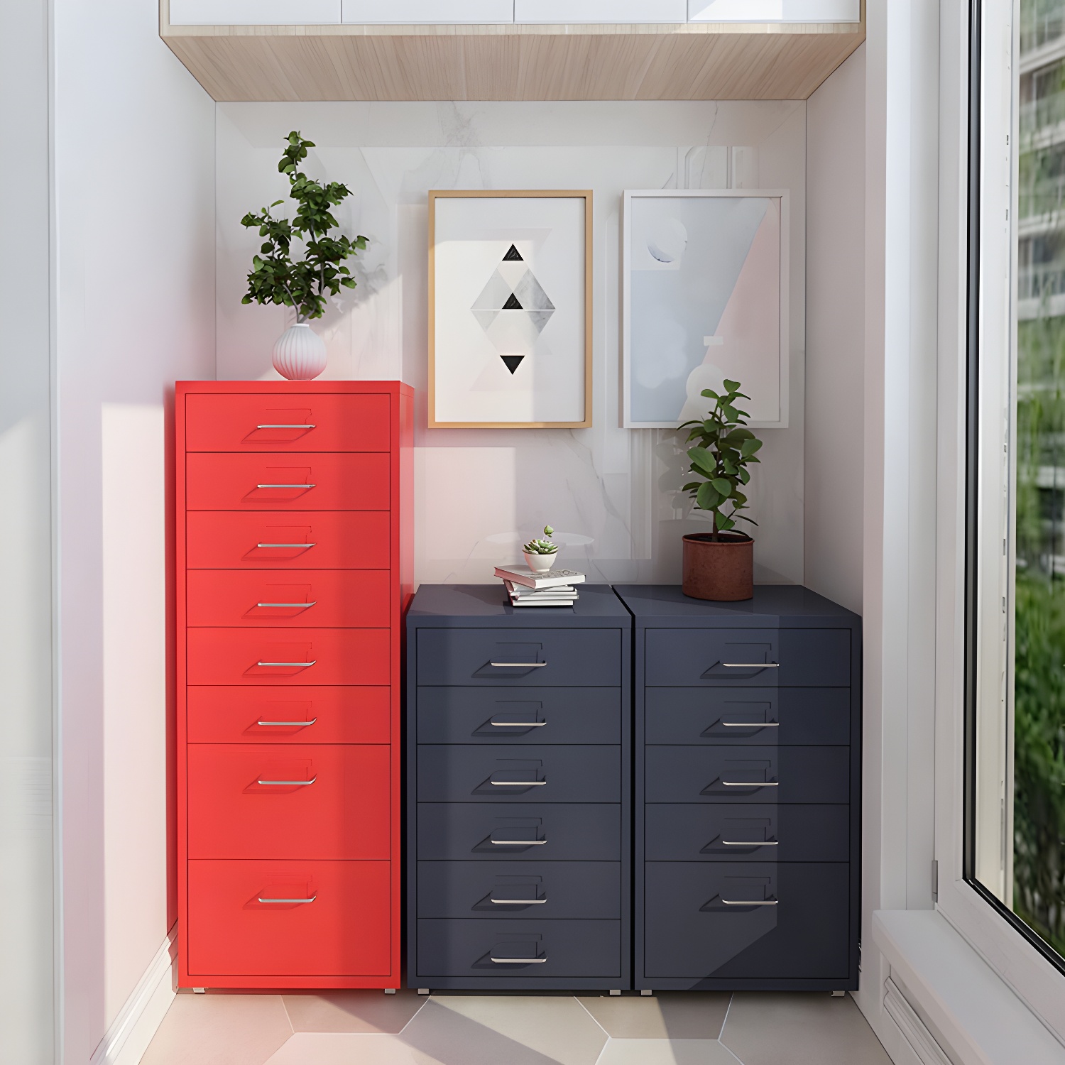 Modern Steel Vertical Filing Cabinet with Drawers for Home Office