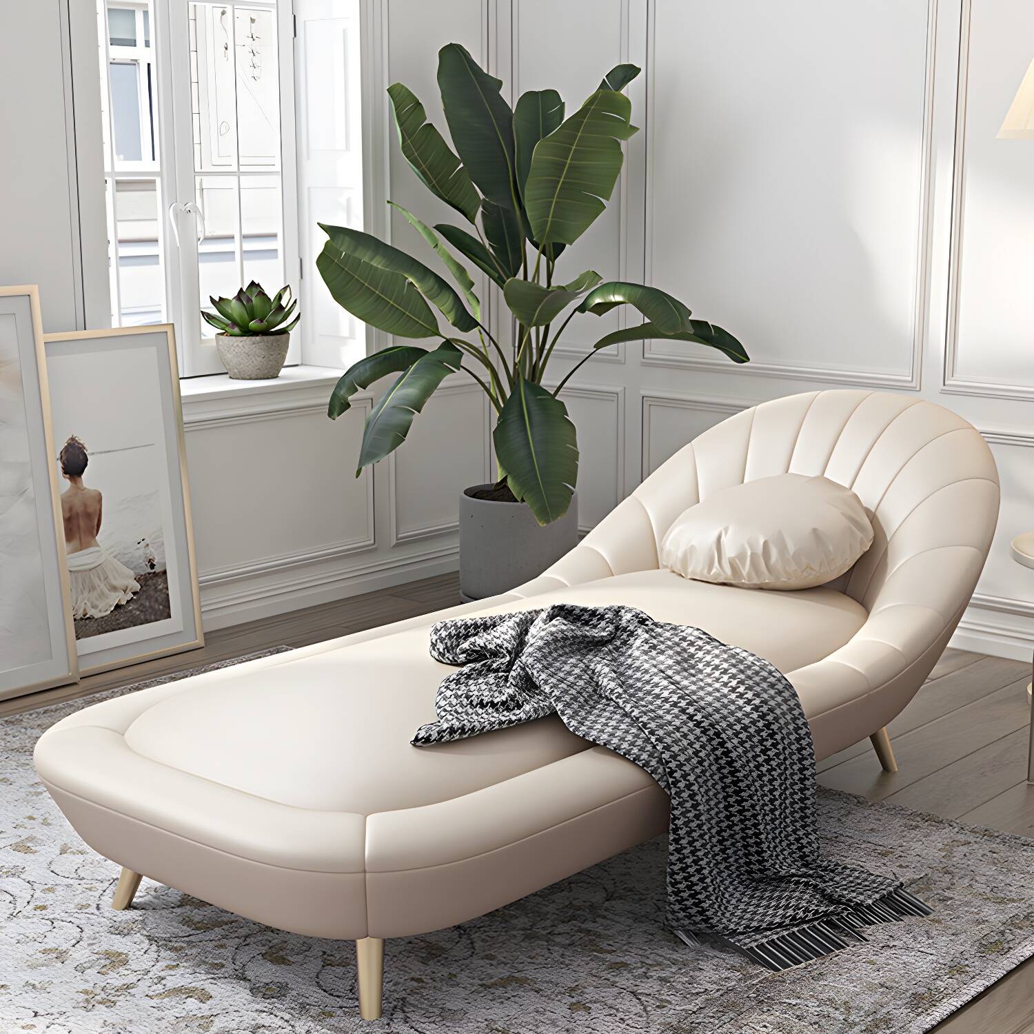 Glam Wooden Chaise Lounge Chair Armless for Bedroom Living Room