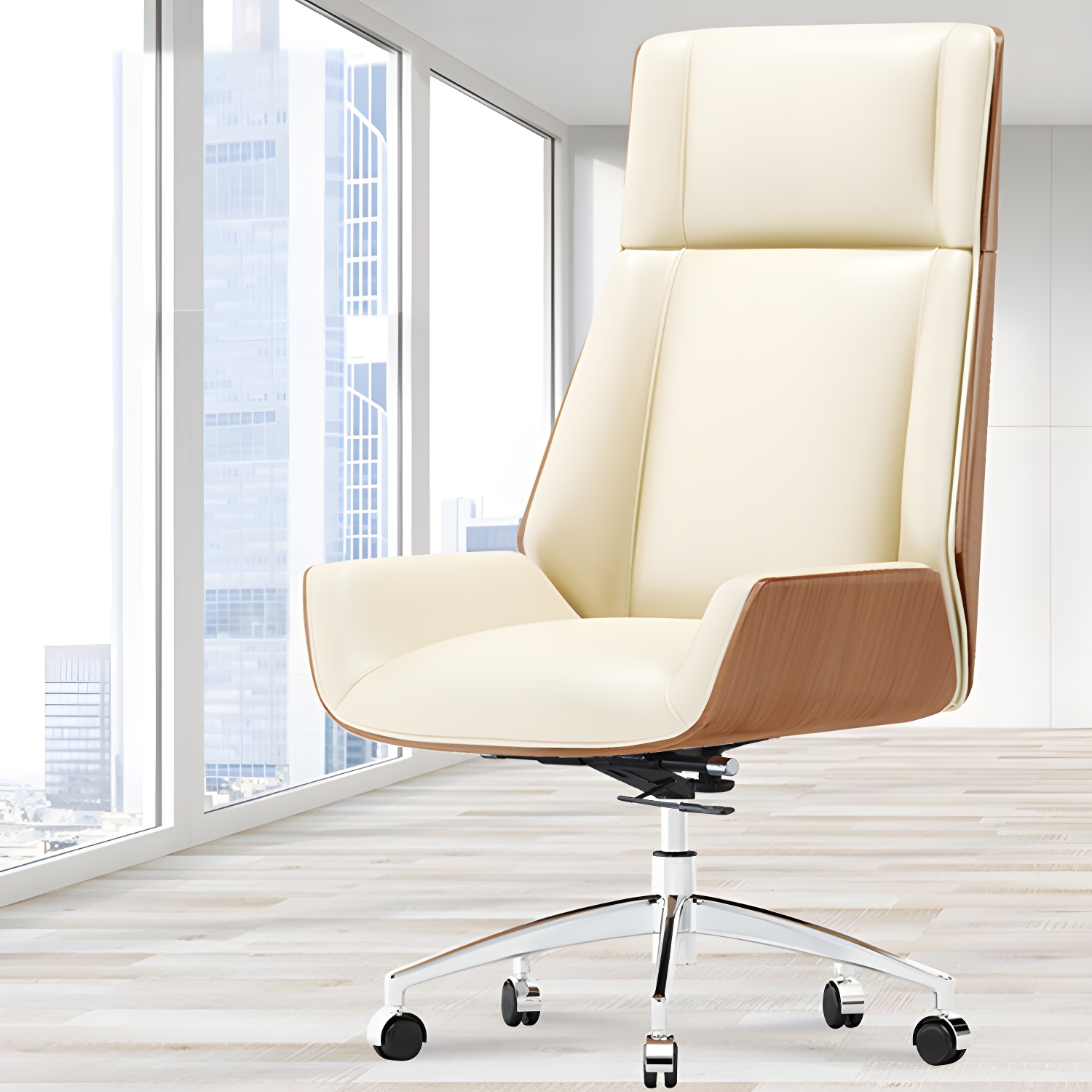 Modern Slide Leather Office Chair Adjustable Seat Height with Wheels No Distressing