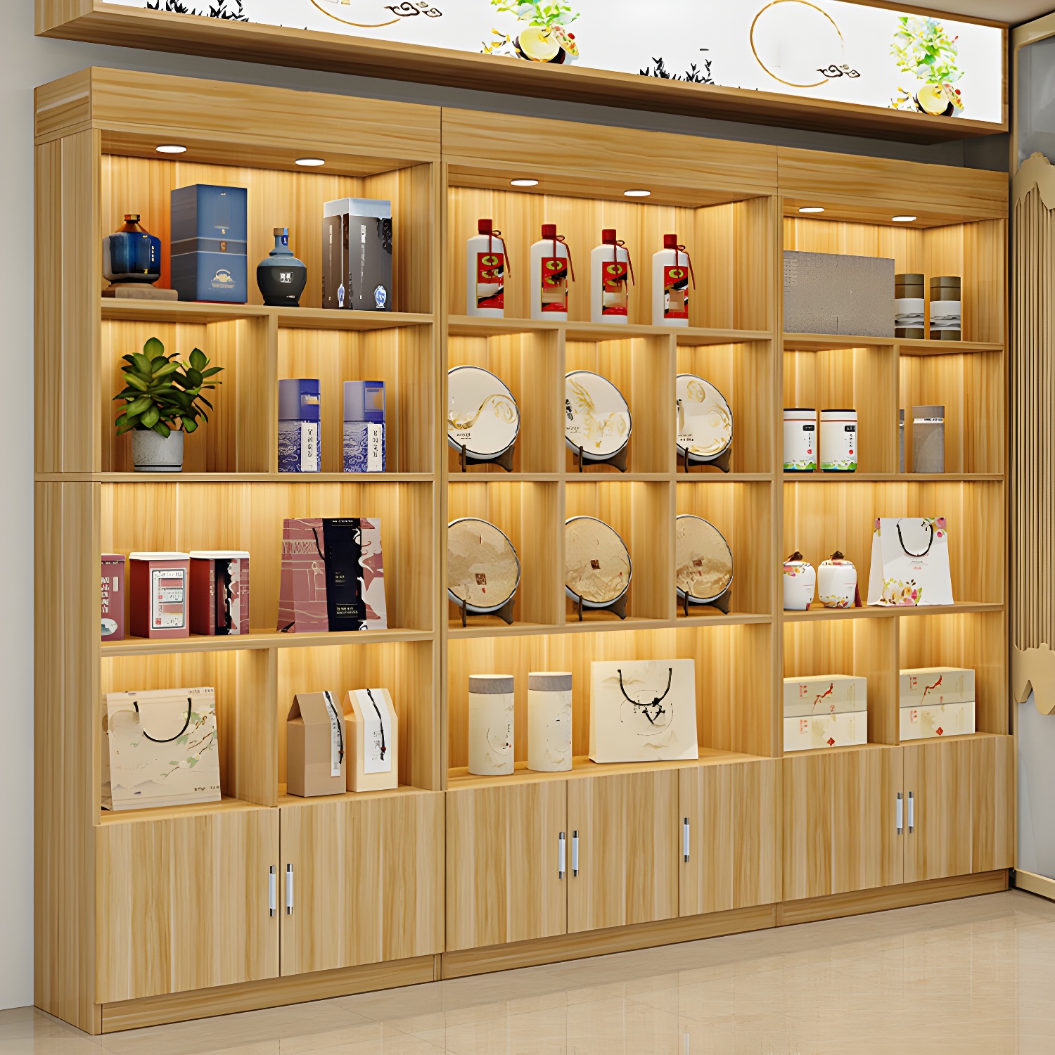 Multi-shelf Modern & Contemporary Style Wood Hutch Cabinet for Living Room