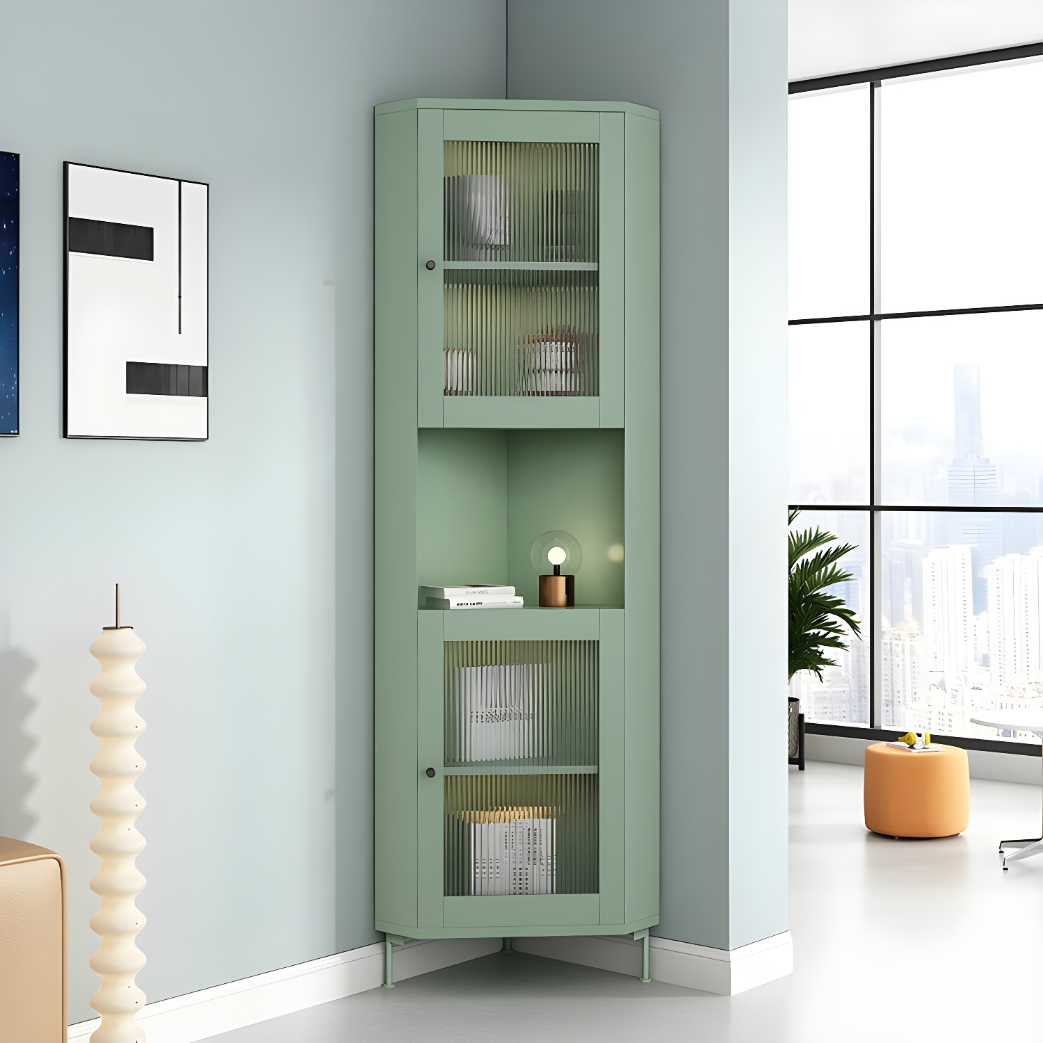 Modern & Contemporary Style Wood Corner Unit Storage Cabinet for Living Room