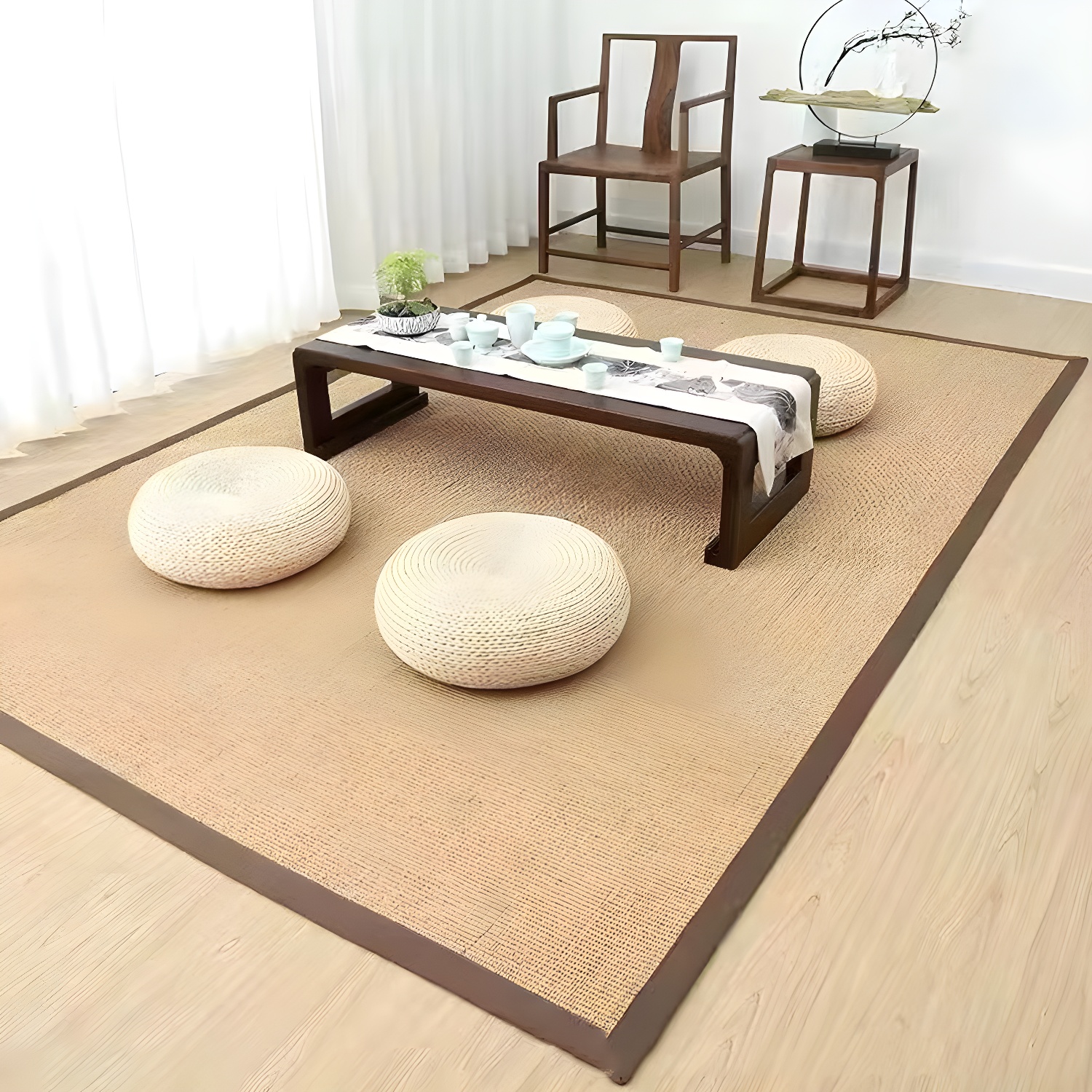 Handwoven Sisal Rug Solid Colour Non-slip Area Carpet for Living Room