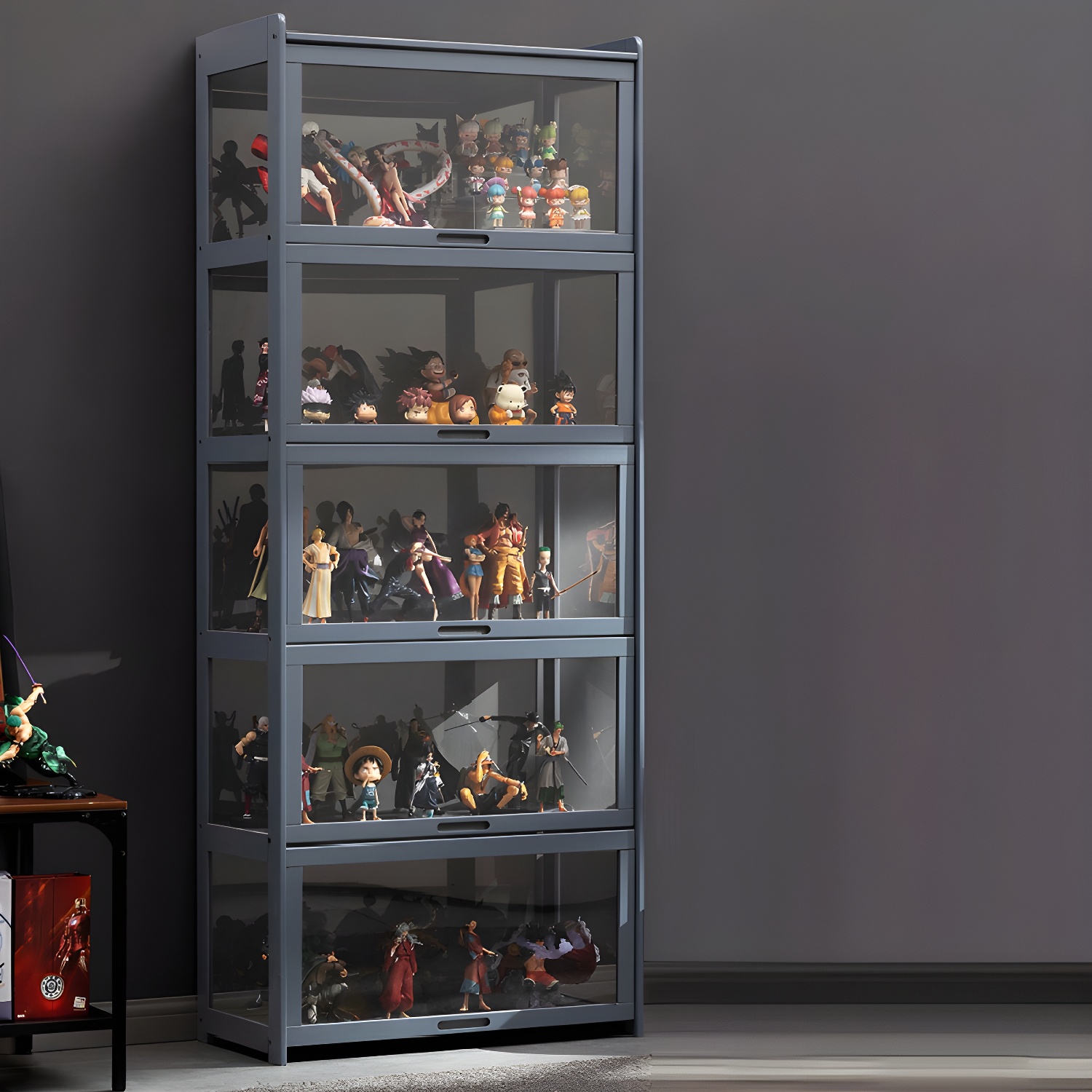 Bamboo Curio Cabinet Modern Style Acrylic Doors for Living Room