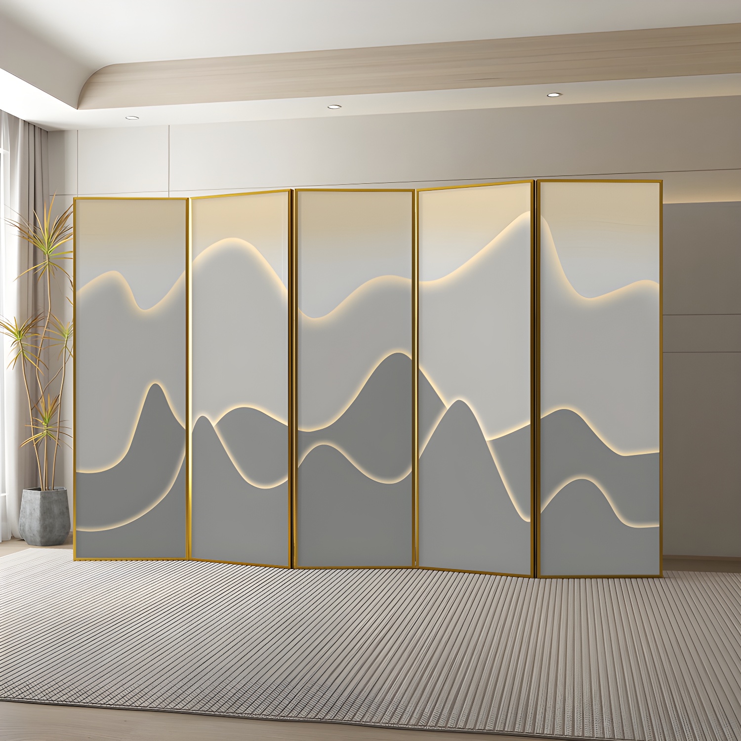 Scandinavian Indoor Use Only Gray Aluminum Room Divider Screen