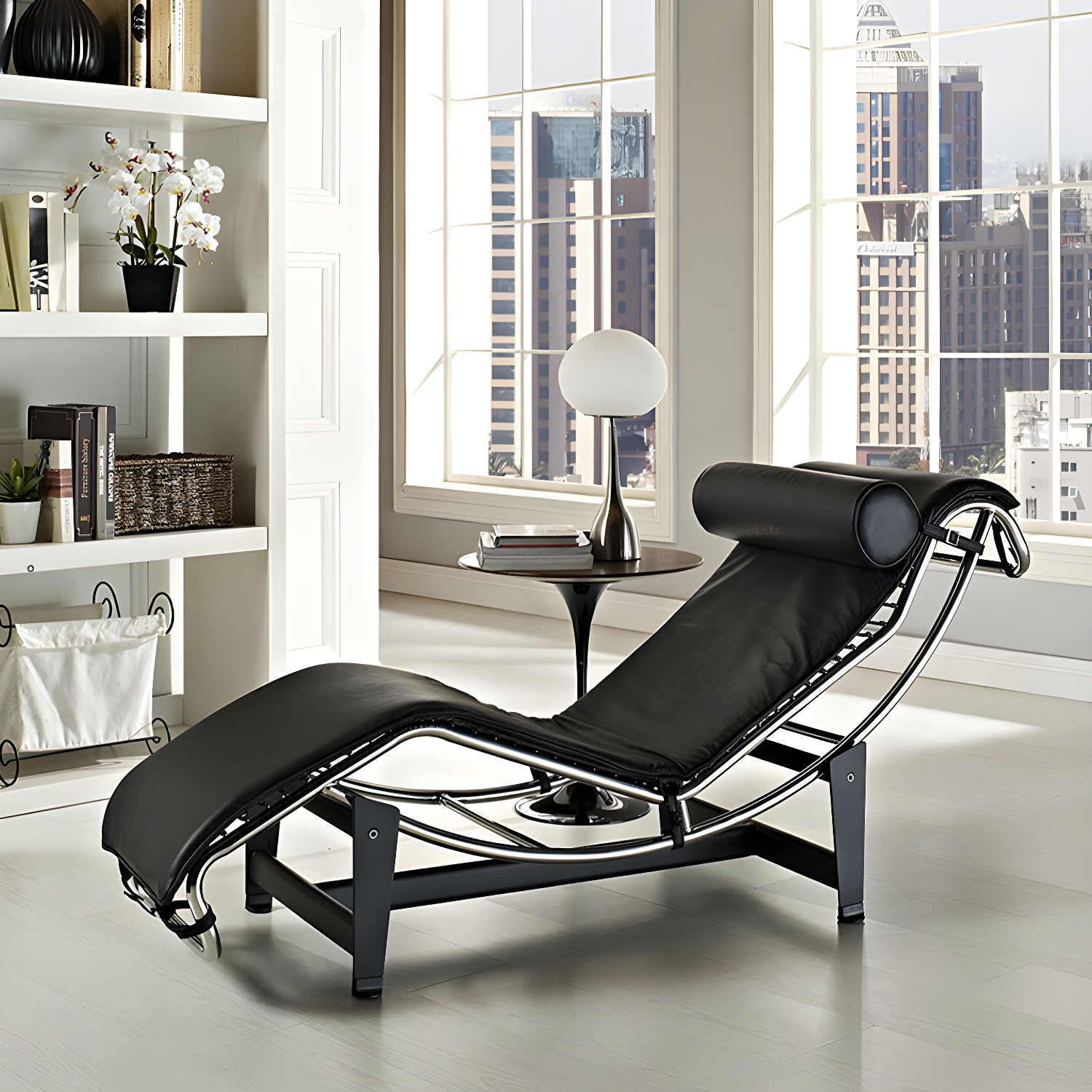 Genuine Leather Standard Recliner with Black Metal Base Contemporary Style