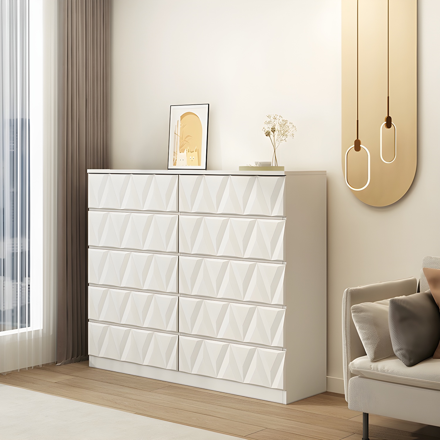 Modern White Wood Storage Chest Dresser with Soft-Close Drawers for Home