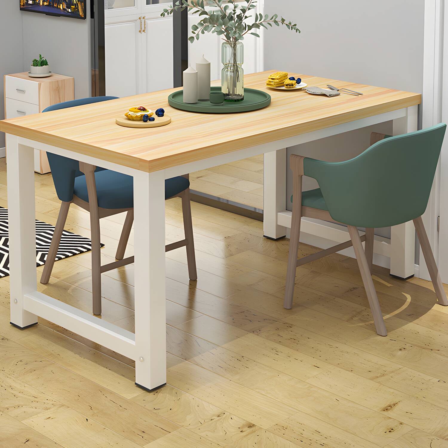 Contemporary Wooden Writing Desk Shape in Rectangular with Metal Legs