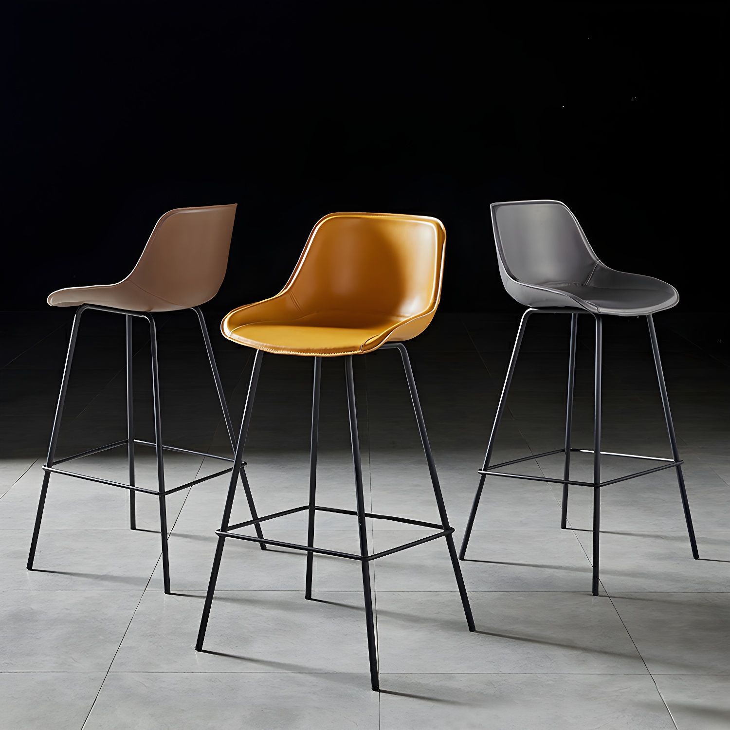 Modern Faux Leather Bucket Armless Dining Stool with Metal Base