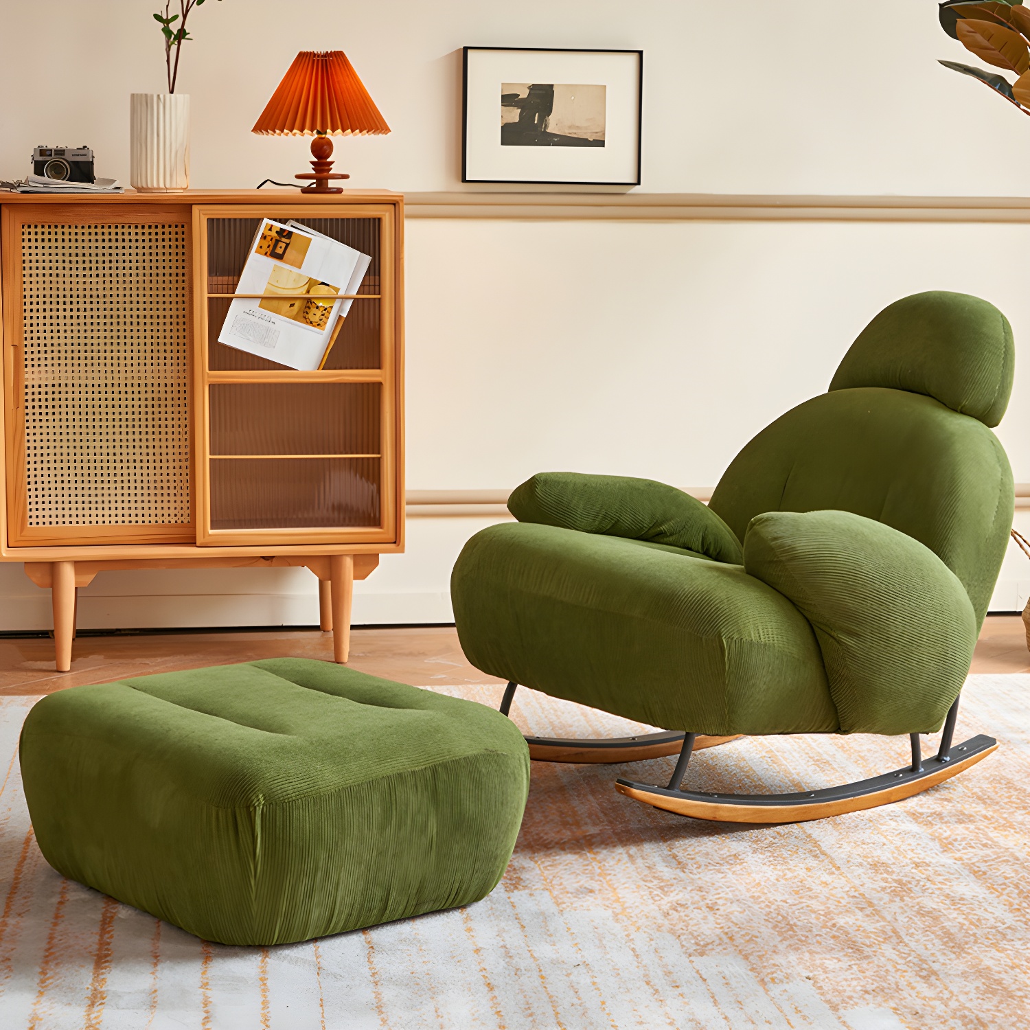 Rocking Accent Chair Solid Wood Contemporary Living Room Spindle