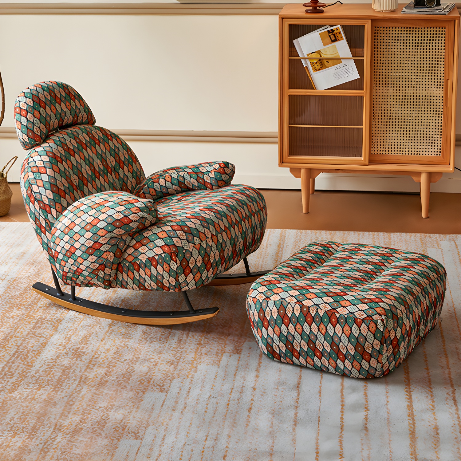 Spindle Living Room Contemporary Reclining Upholstered Rocking Accent Chair