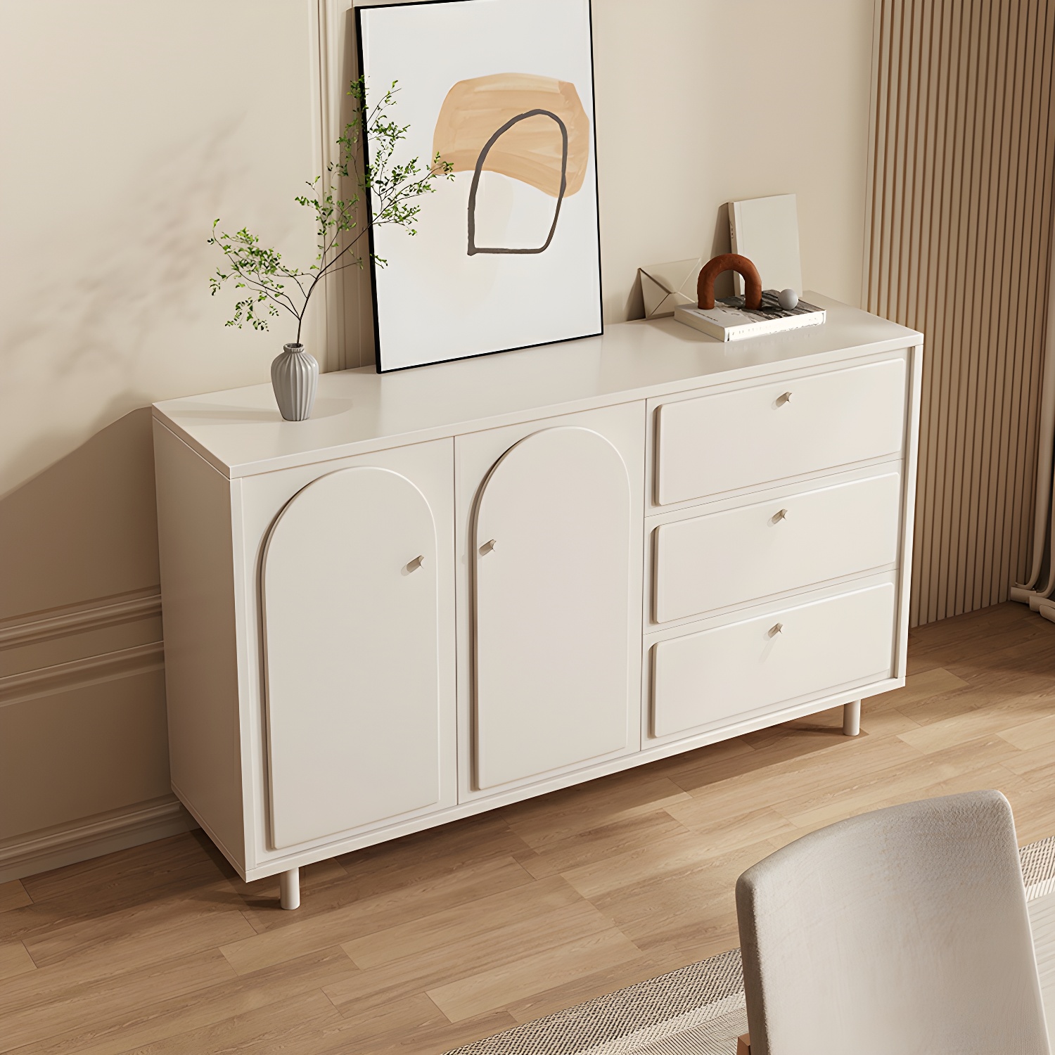 Scandinavian Wooden Combo Dresser with 3 Drawers and 1 Cabinet for Living Room