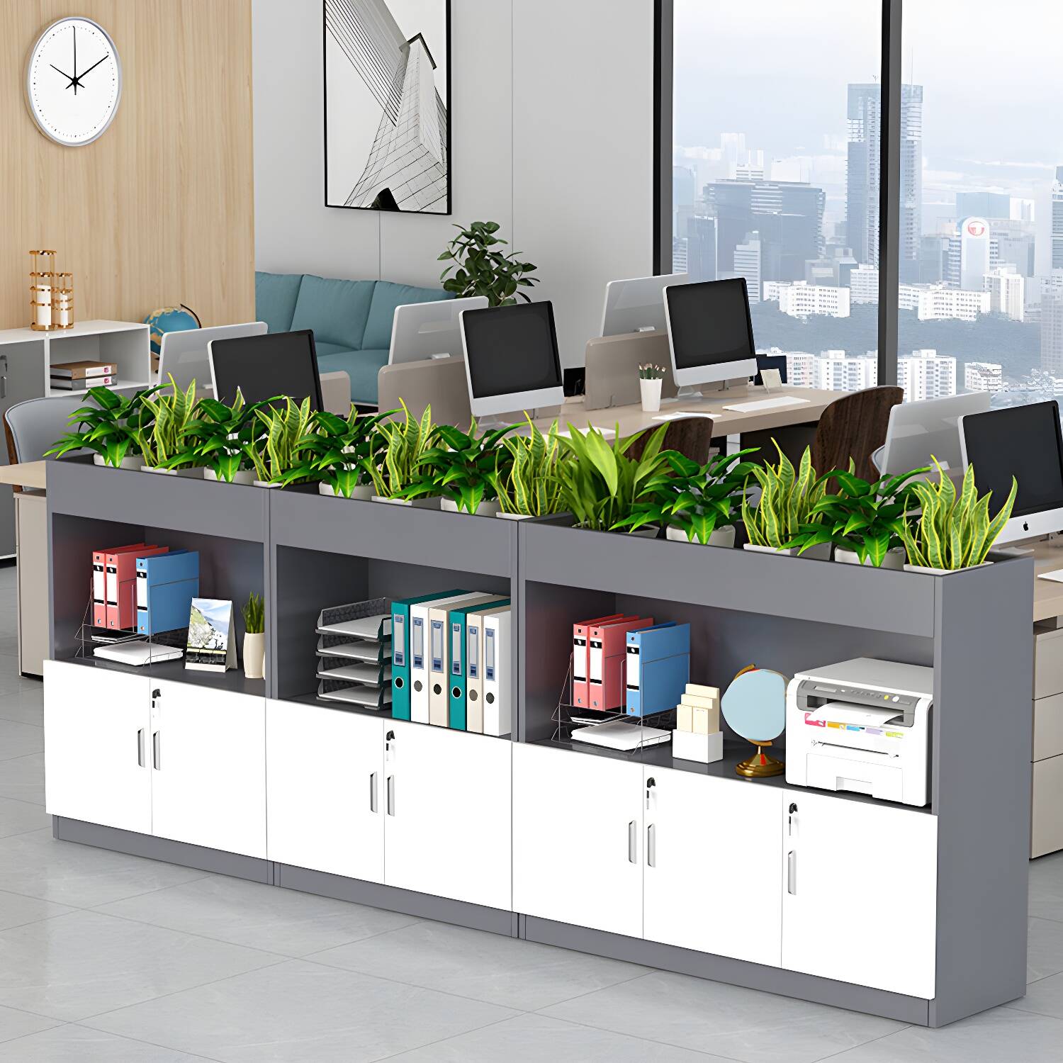 Modern File Cabinet Shape in Rectangular with Lock and Storage