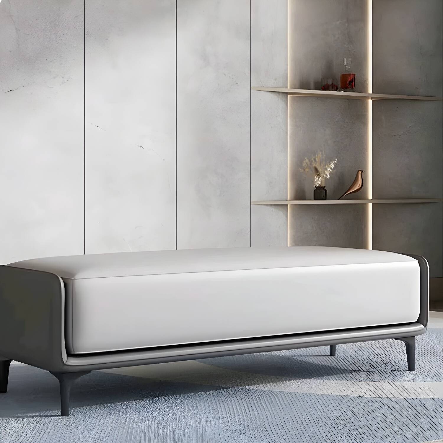 15" Wide Contemporary Solid Colour Rectangle Leather Seating Bench