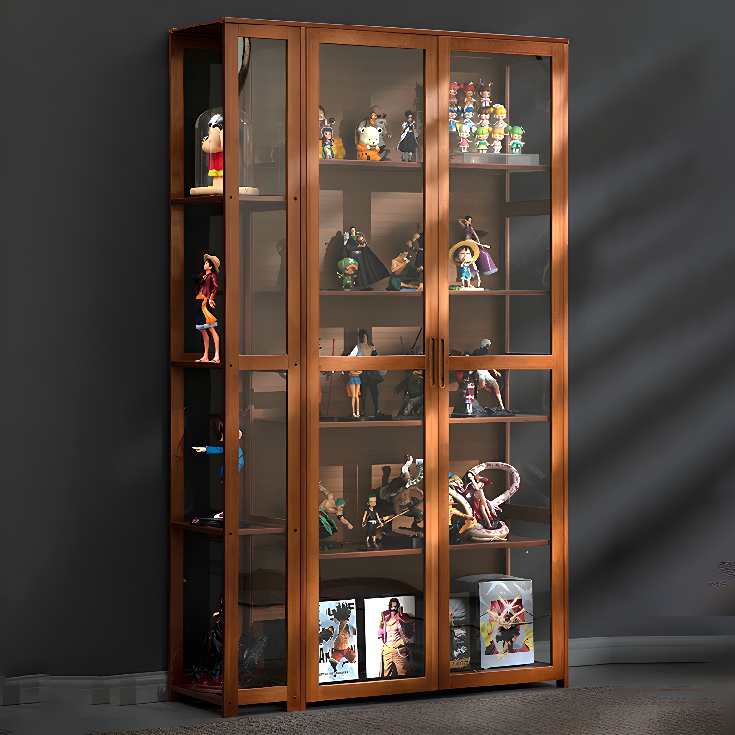 Modern Style Bamboo Display Cabinet with 2 Acrylic Doors for Living Room