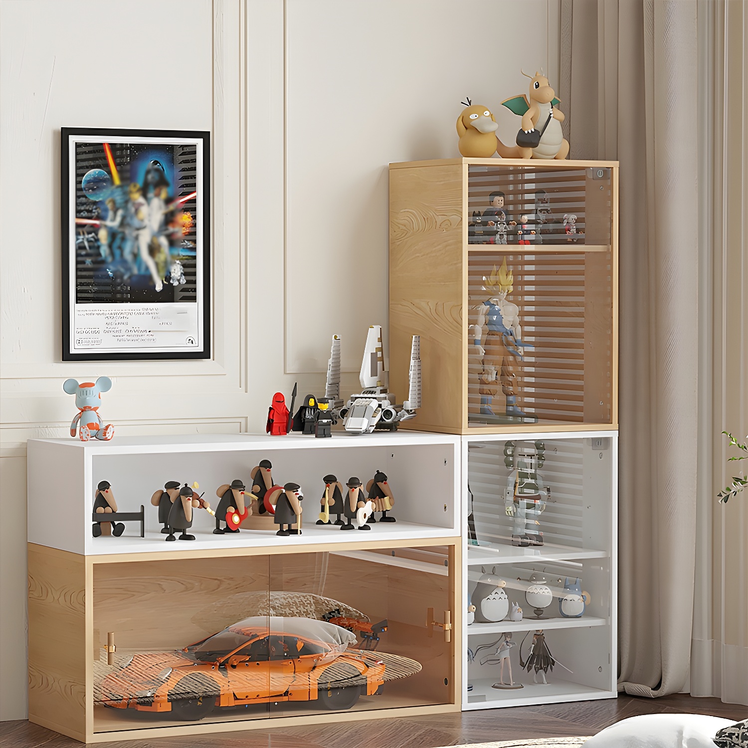 Contemporary Style Living Room Faux Wood Display Storage Cabinet