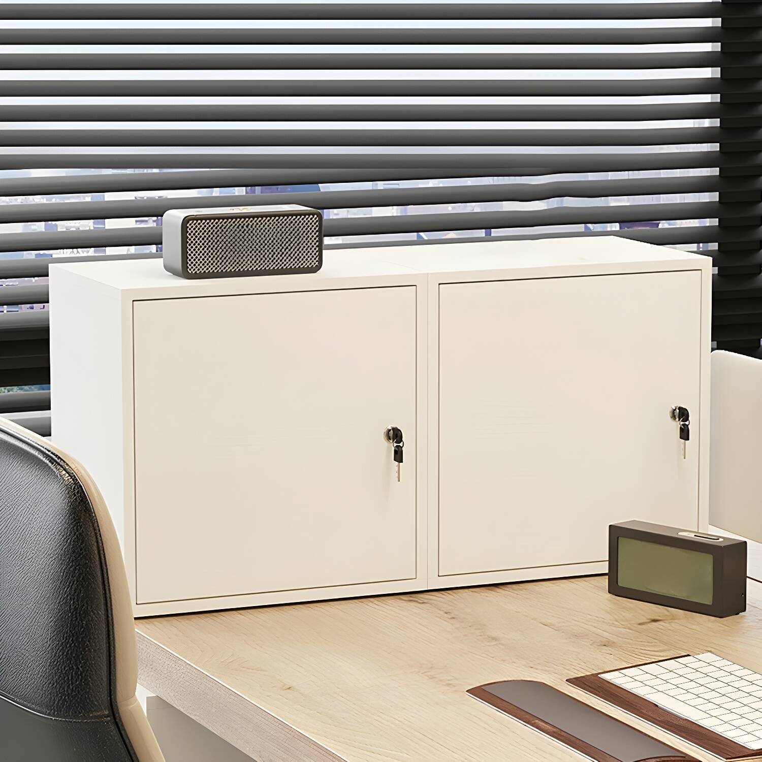 Contemporary Wooden File Cabinets Available in Three Colours with Hinged Lock Door for Office