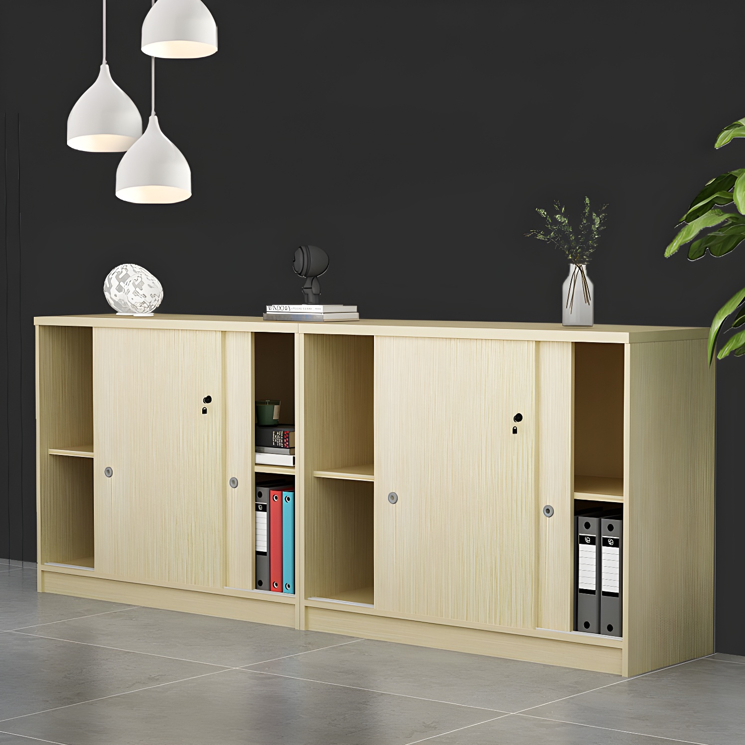 Contemporary Engineer Wooden Filling Cabinet with Key Clocks and Storage