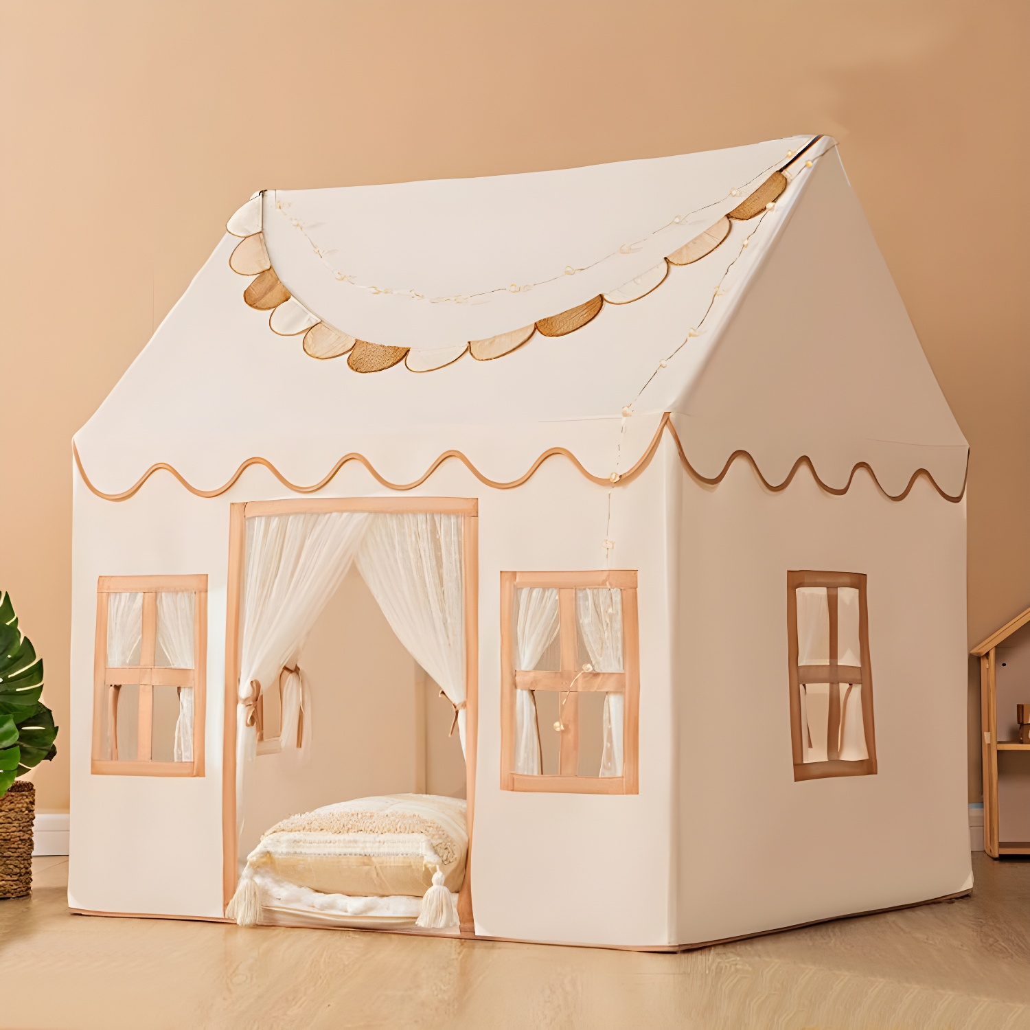 Modern Beige Portable Playhouse Window Shutters with Easy Assembly