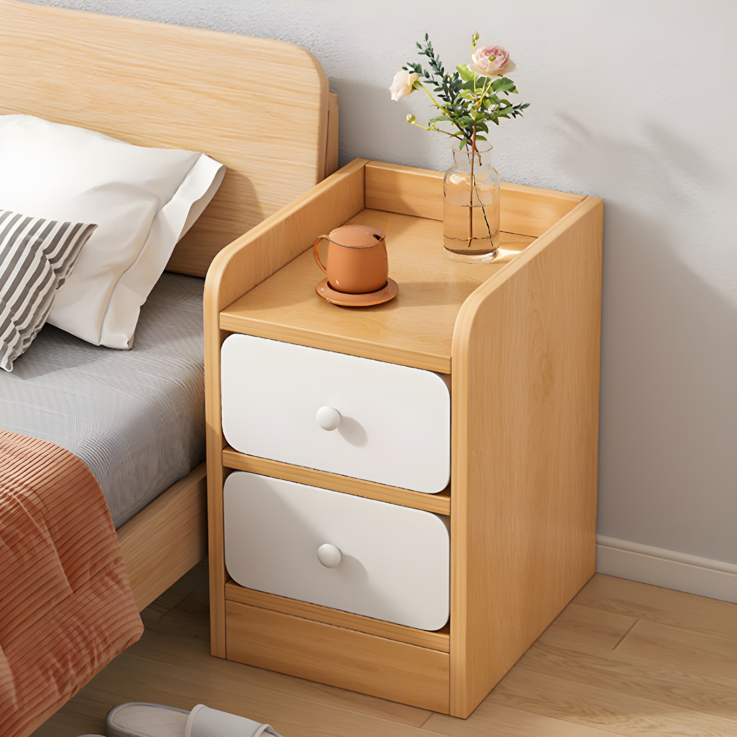Scandinavian Bedside Cabinet Made from Solid Wood Use in Bedroom