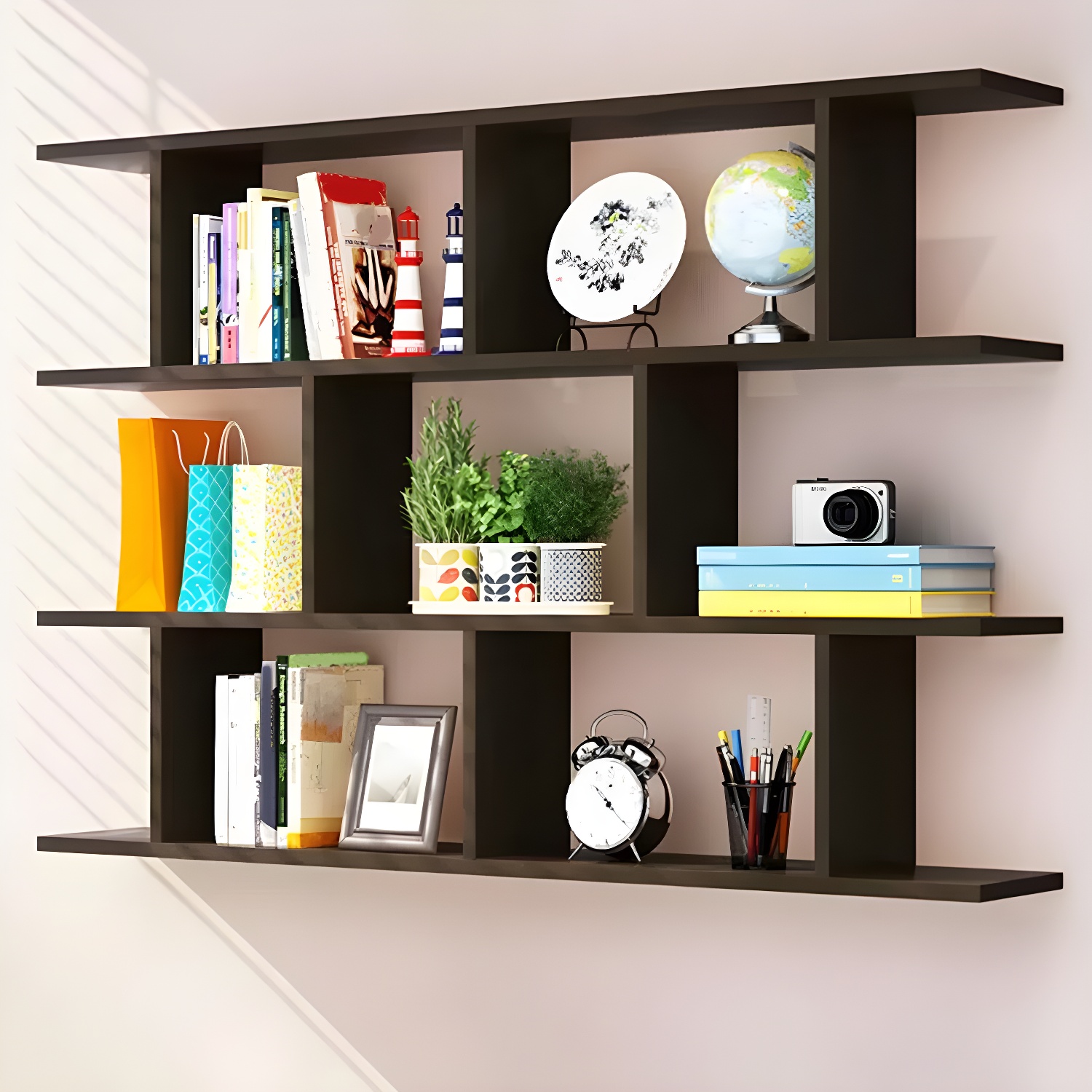 Wall Mounted Modern Manufactured Wood Wine Holder Rack with Shelf