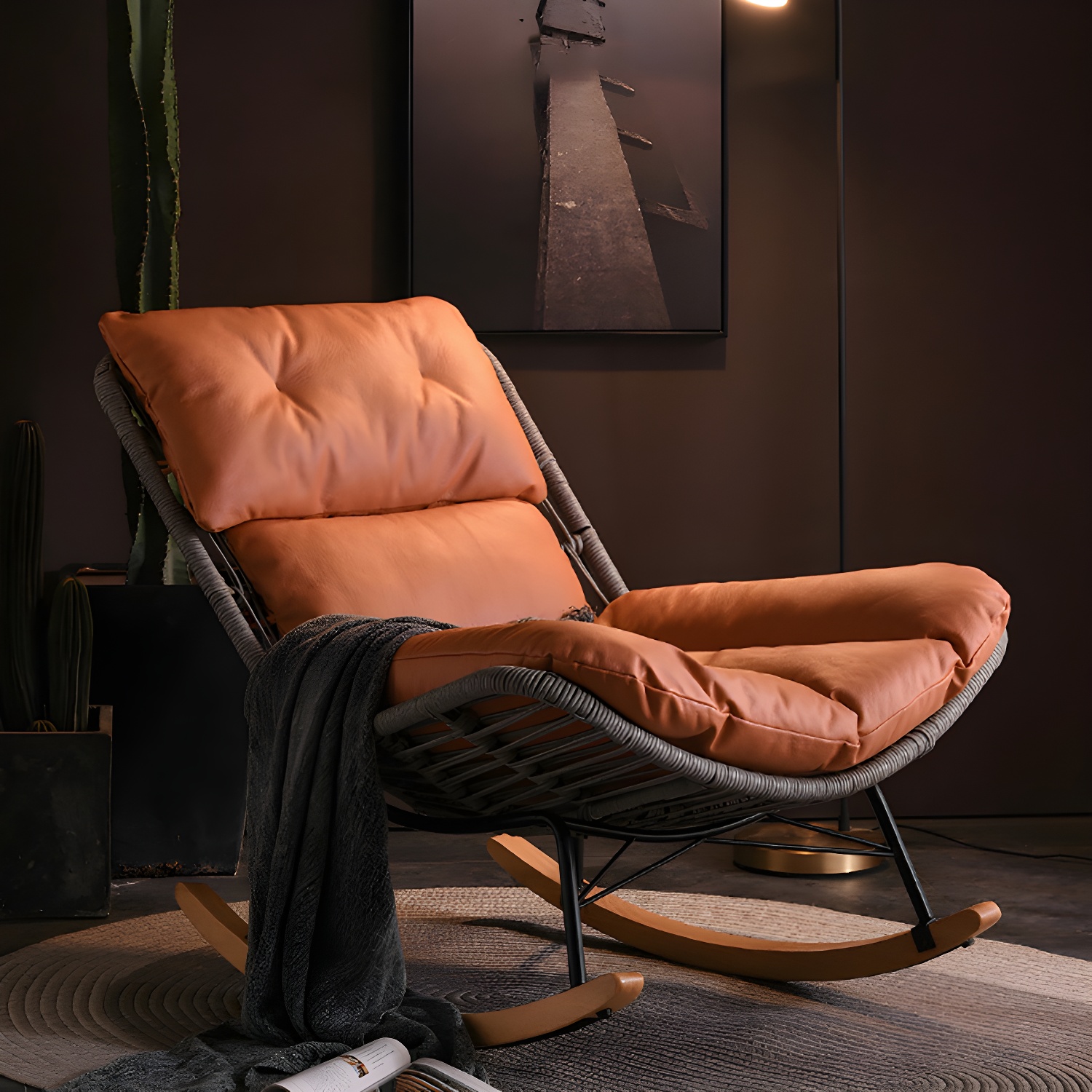 Outdoor Rocking Chair with Solid Wood Armless Contemporary Style