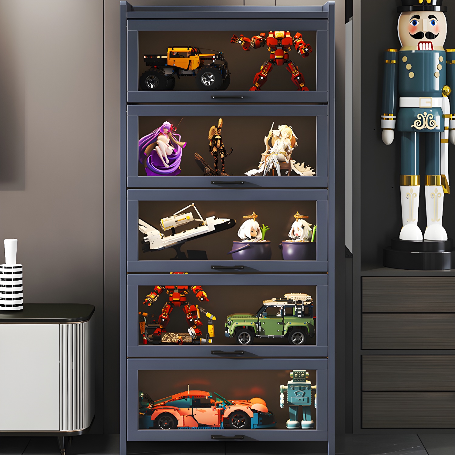 Modern Living Room Bamboo Display Cabinet with Acrylic Doors