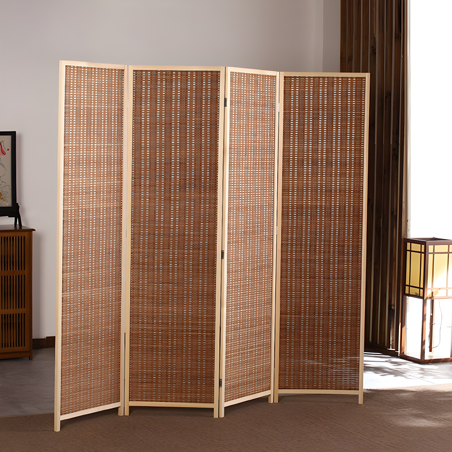 Scandinavian 4 - Panel Room Divider Screen in Solid Wood Frame