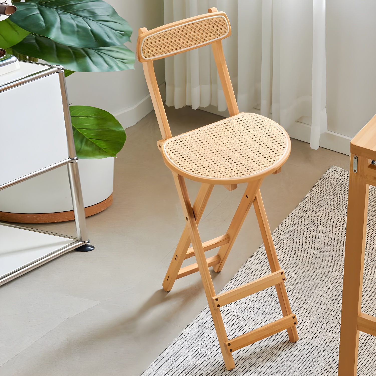 Contemporary Folding Low Back Armless Dining Stool with Footrest