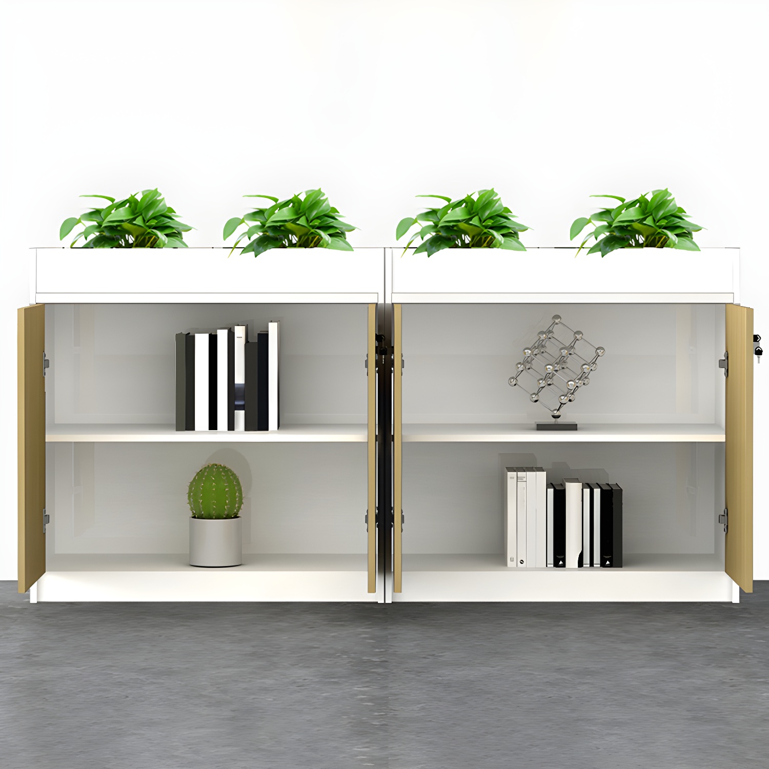 Modern Wooden Planter Filing Cabinet with Shelf and Locked Door for Office