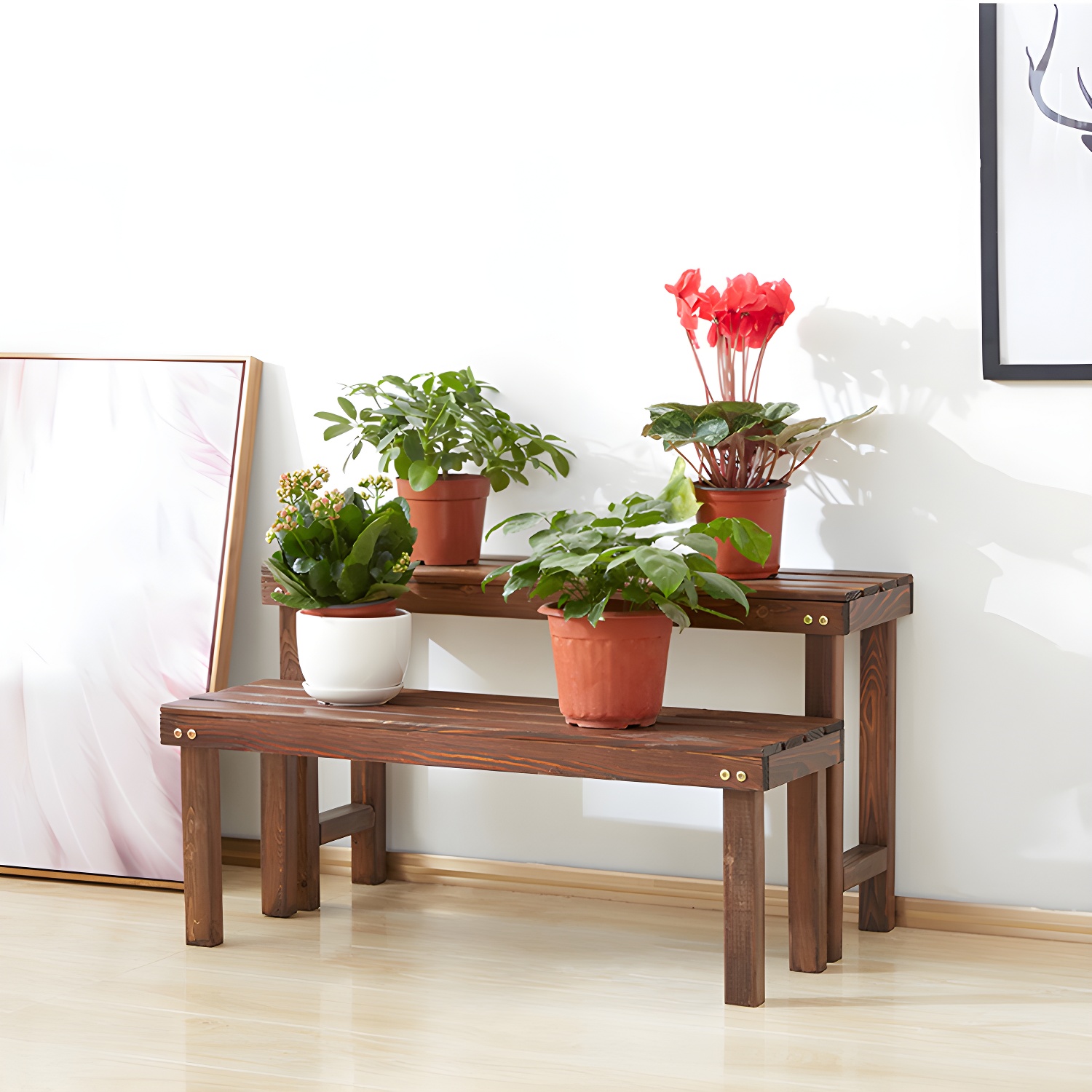 Solid Wood Single Tier Plant Stand for Living Room - 9.84" D