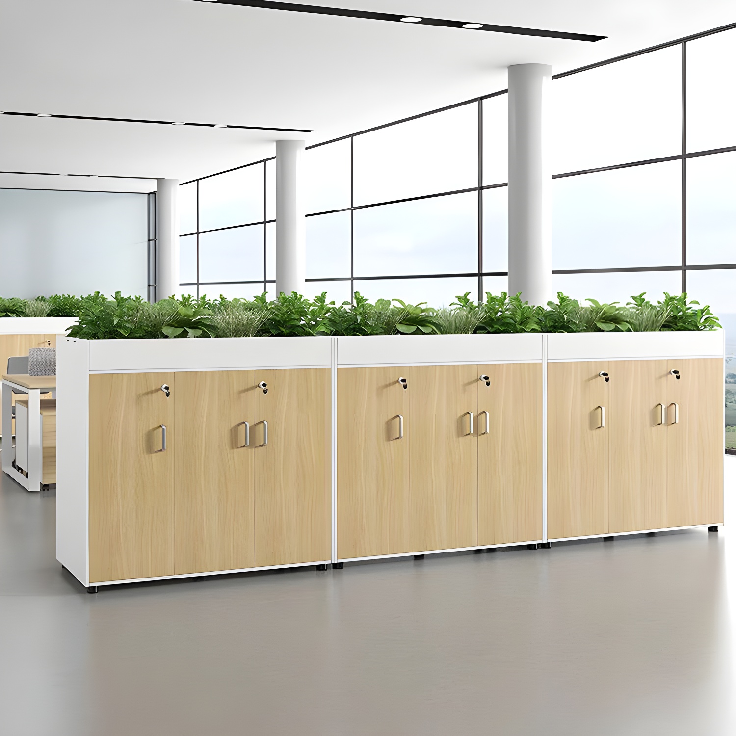 Modern Wooden Planter Filing Cabinet with Shelf and Aluminum Alloy Handle for Office