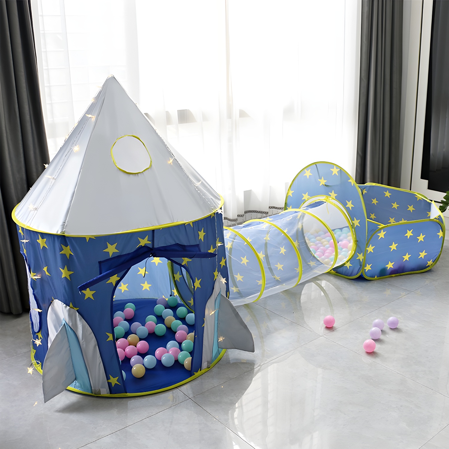 Indoor Mesh Play Tunnels with Windows in Blue/Pink Boys and Girls Space