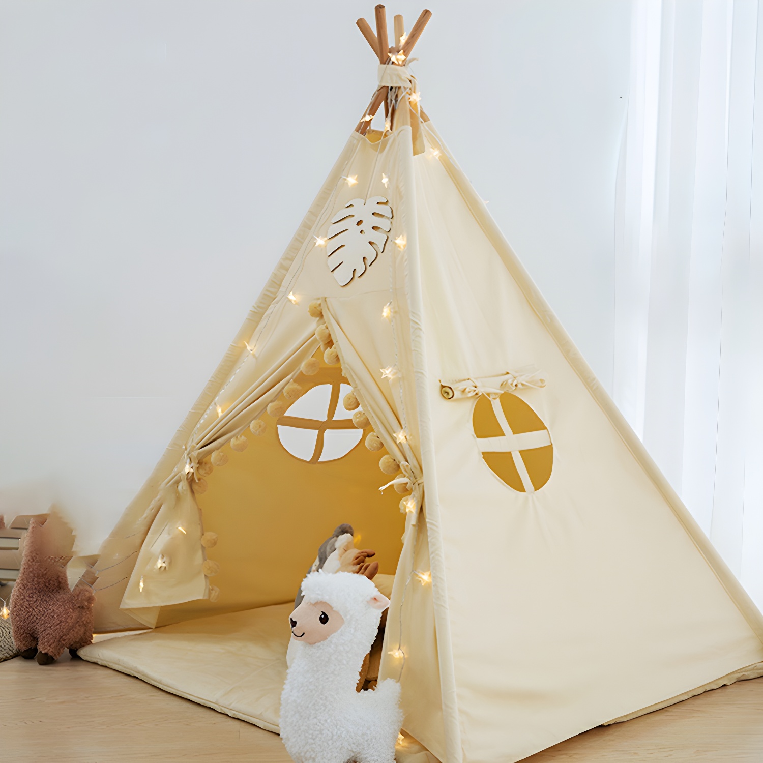 Indoor Canvas Play Tent with Windows and Lights Multiple Colours 65" H