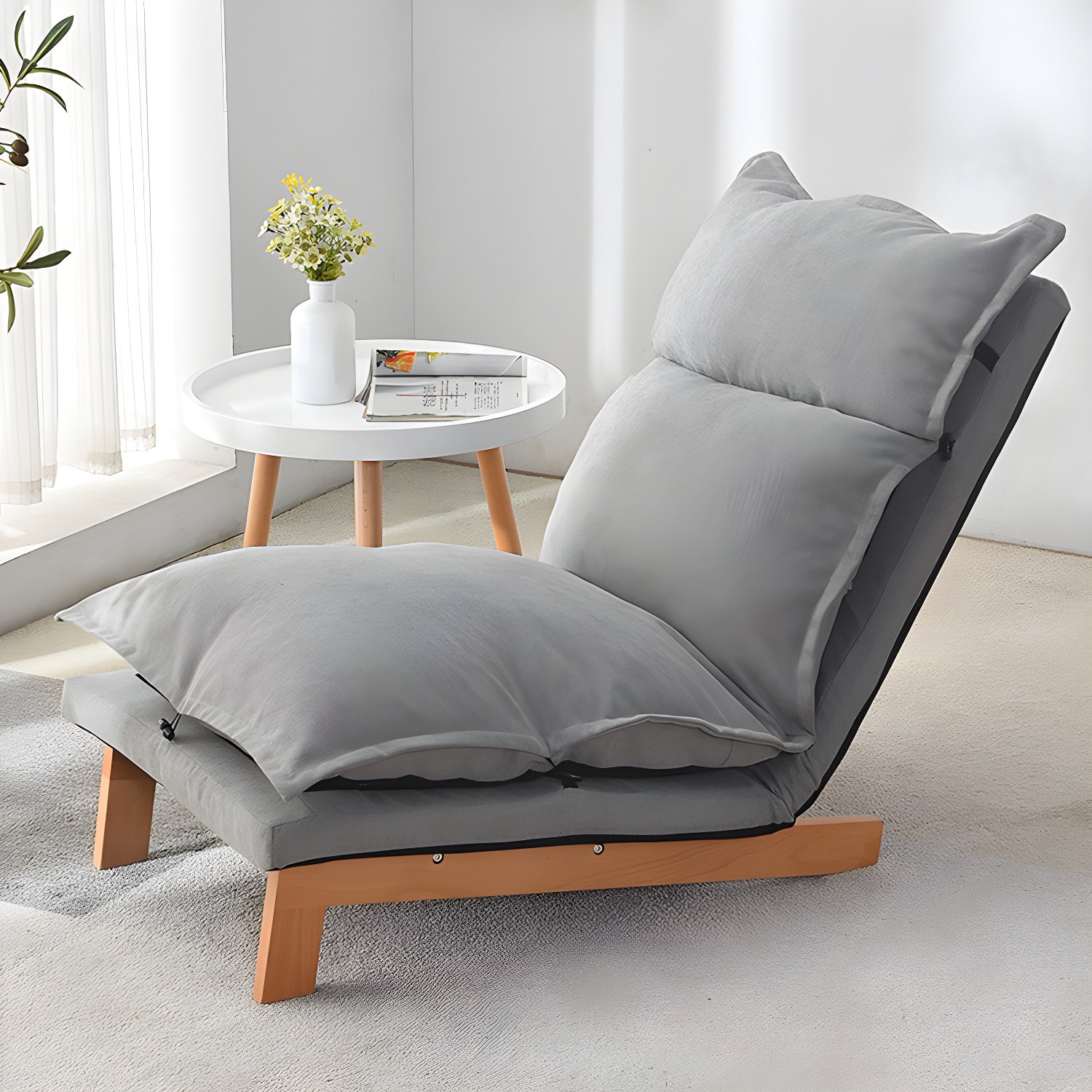 Comfortable Cotton Blend Modern Recliner with Removable Cushions and Wooden Legs