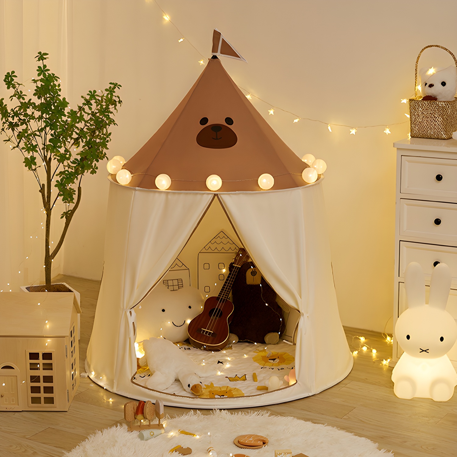 Circular Fabric Indoor Play Tent with Windows Multiple Colours