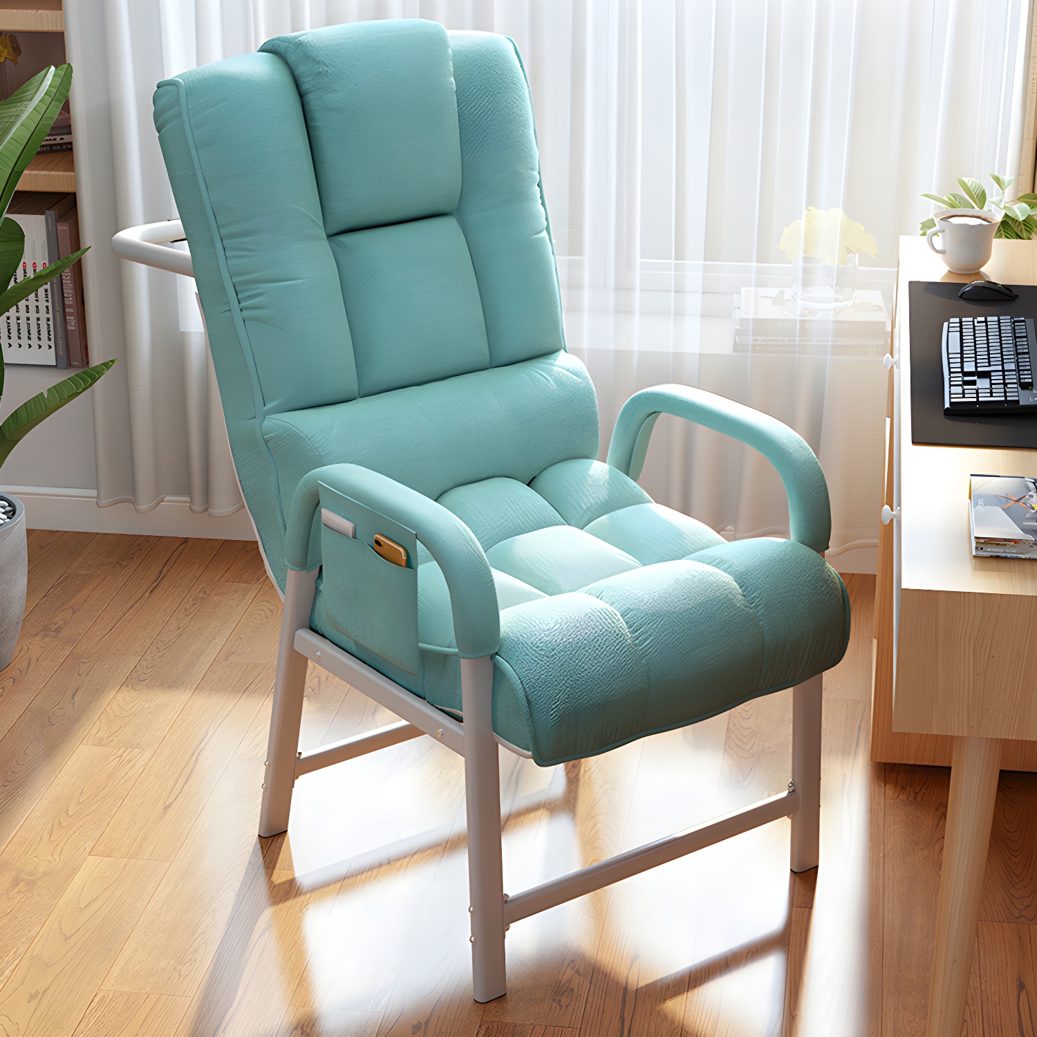 Small Scandinavian Standard Recliner with Lumbar Support and Built-In Storage