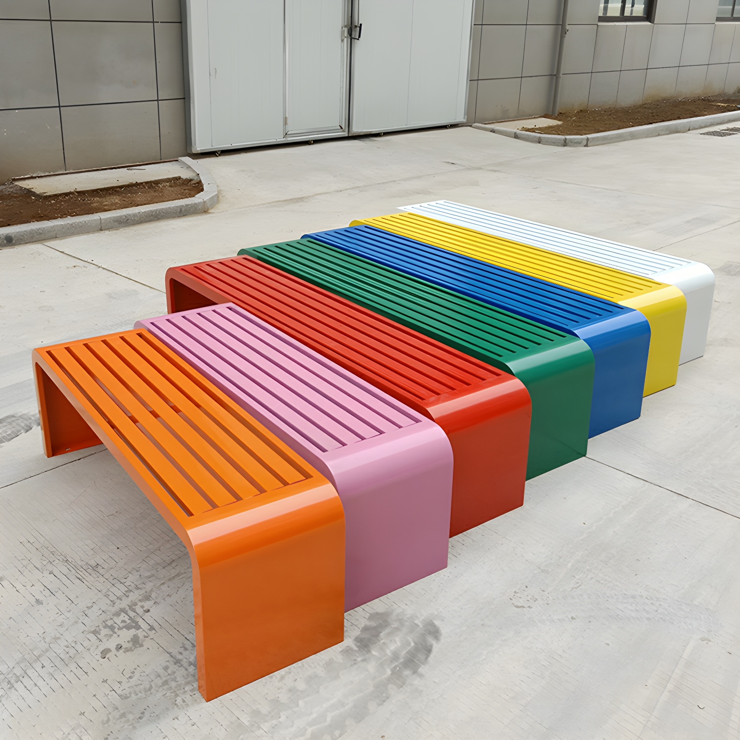 Industrial Stainless Steel Park Bench Armless and Backless Multiple Colours