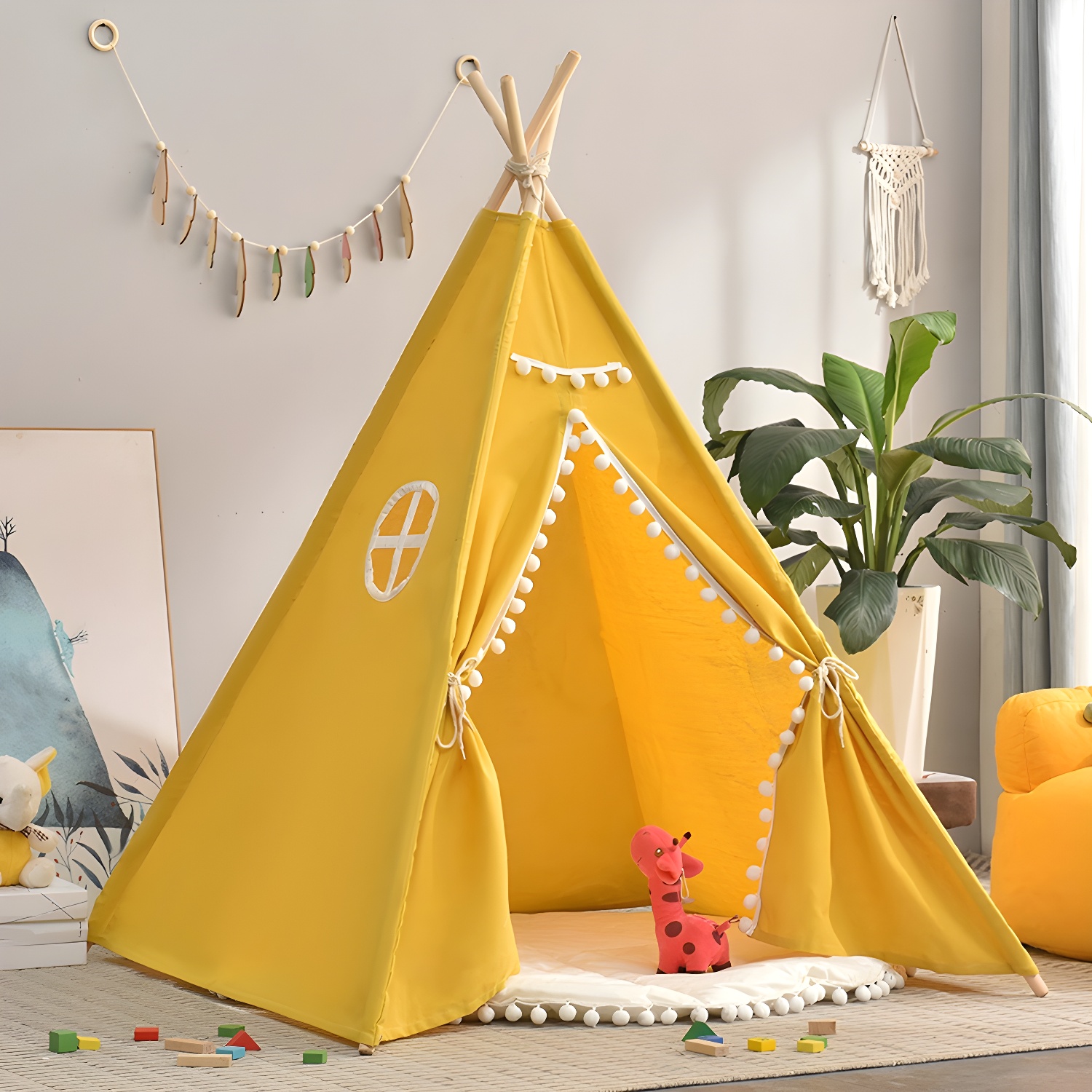 Scandinavian Triangular Play Tent with Window Multiple Colours