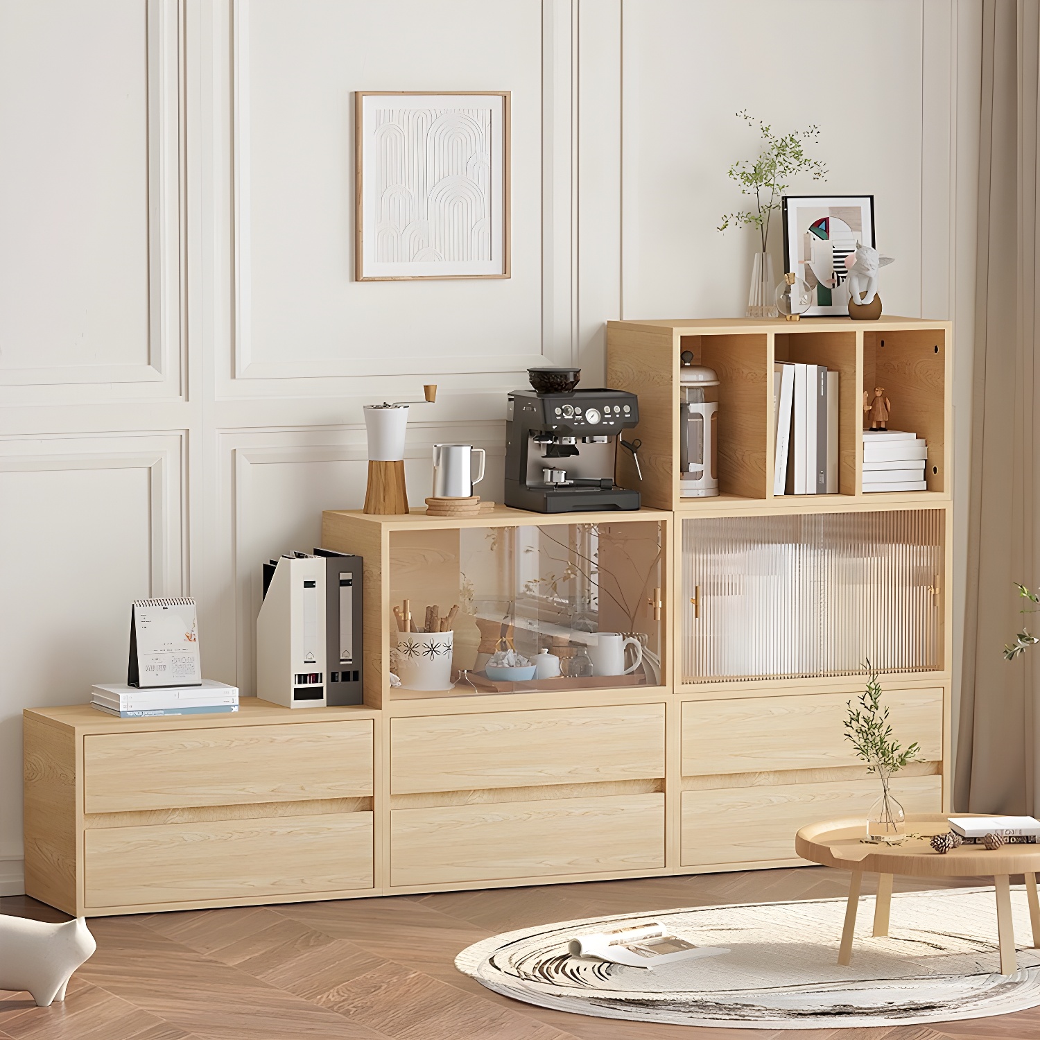 Modern Light Wood Dressers with Narrow Design and Low Height