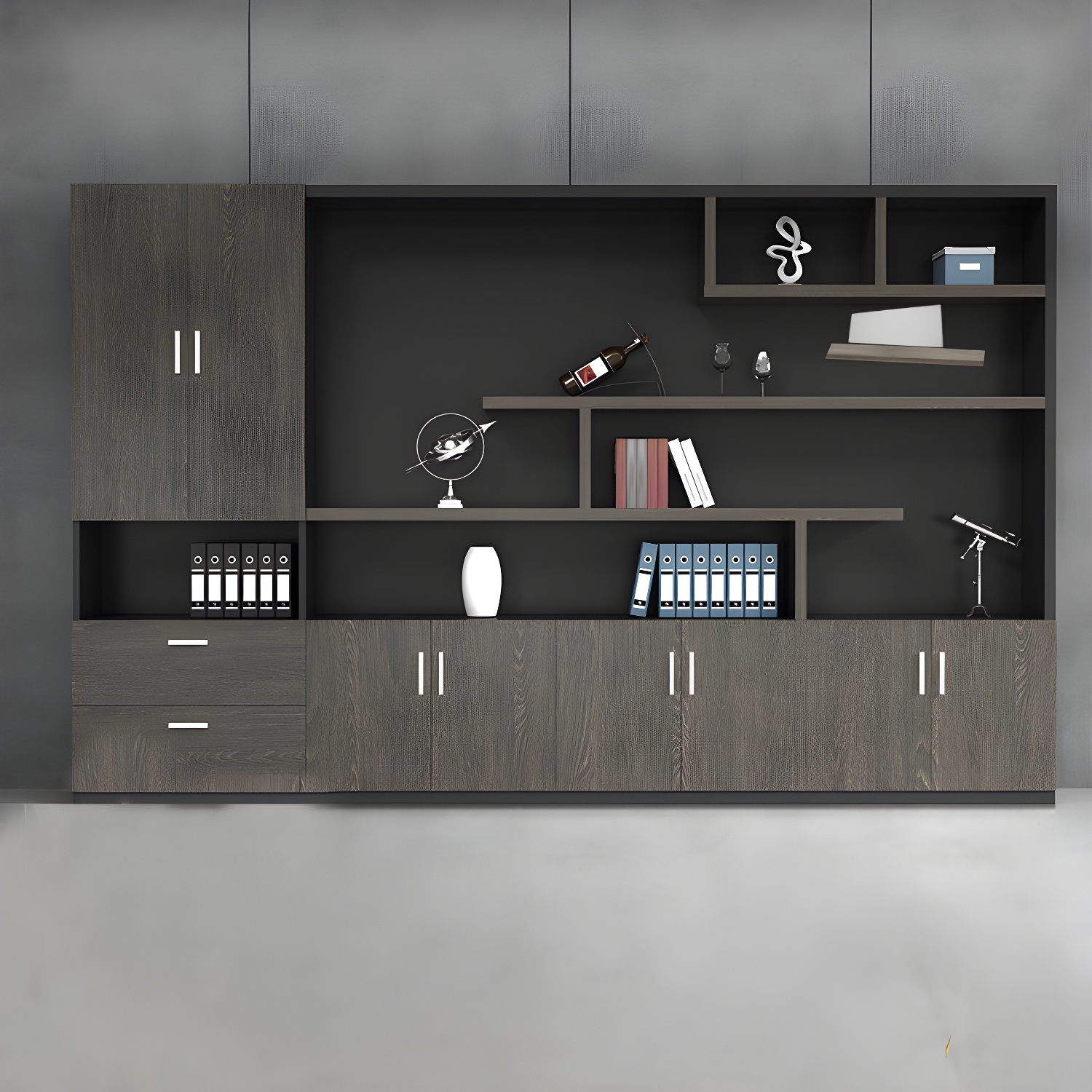 Mid-Century Modern Wood Filing Cabinet with Shelves for Large Storage Needs