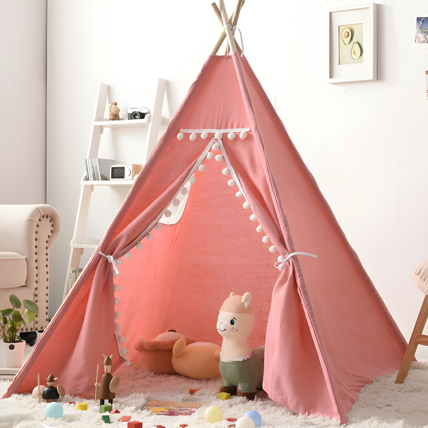 Scandinavian Triangular Play Tent with Window Tent Poles Included Multiple Colours