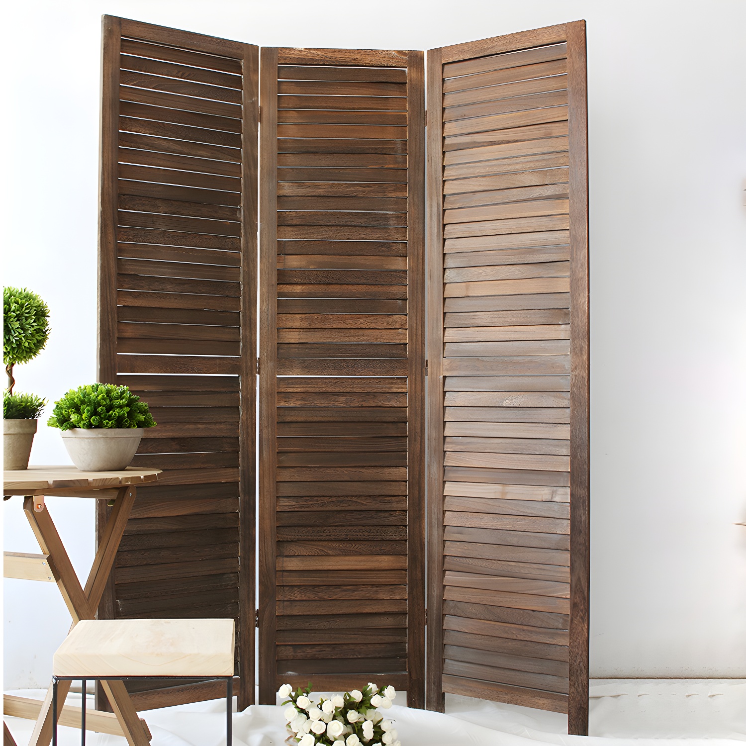 Rustic Single Panel Room Divider with Medium Wood Tone and Mortise and Tenon Joinery