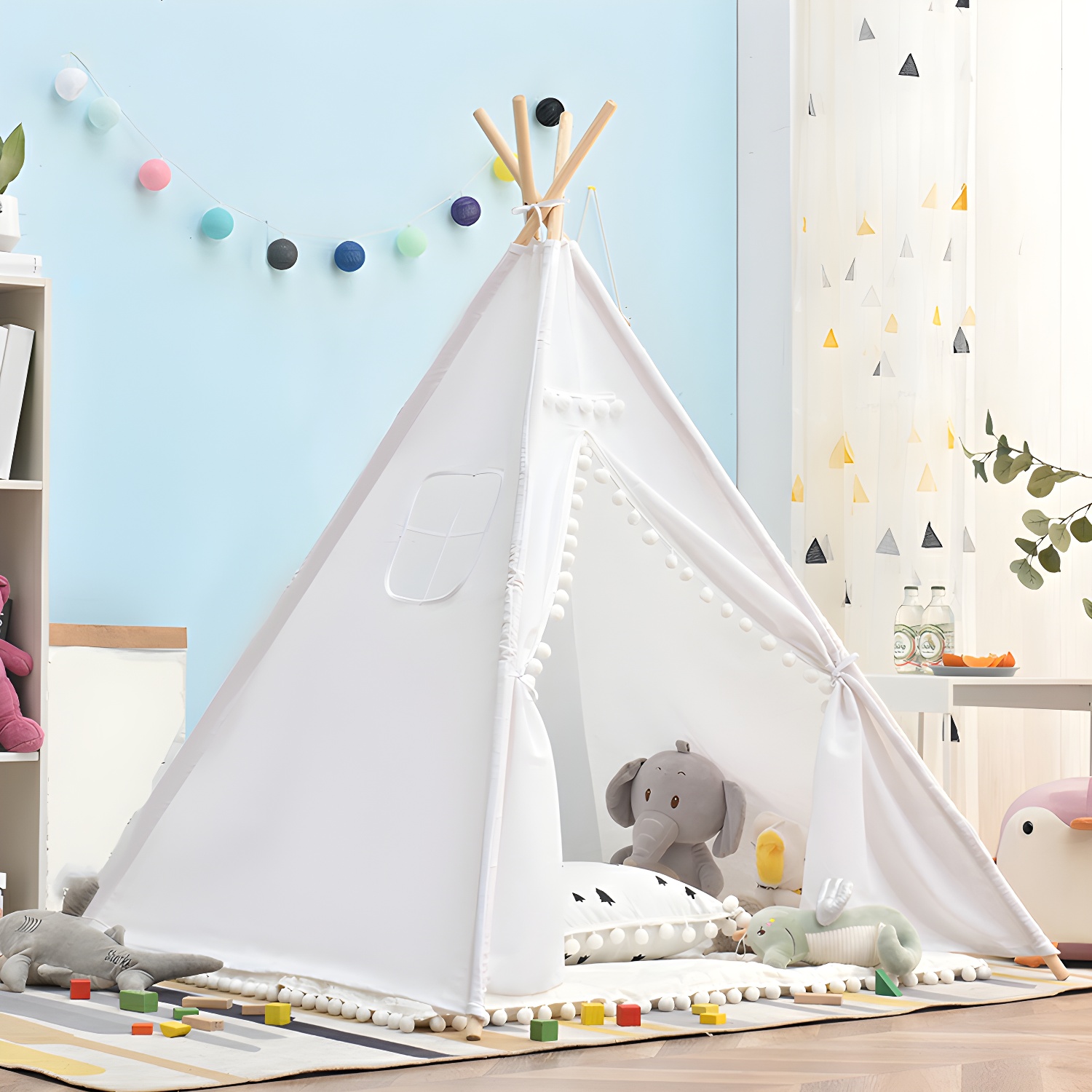Triangular Fabric Play Tent with Windows for Indoor/Outdoor Use and Fade Resistant Durability