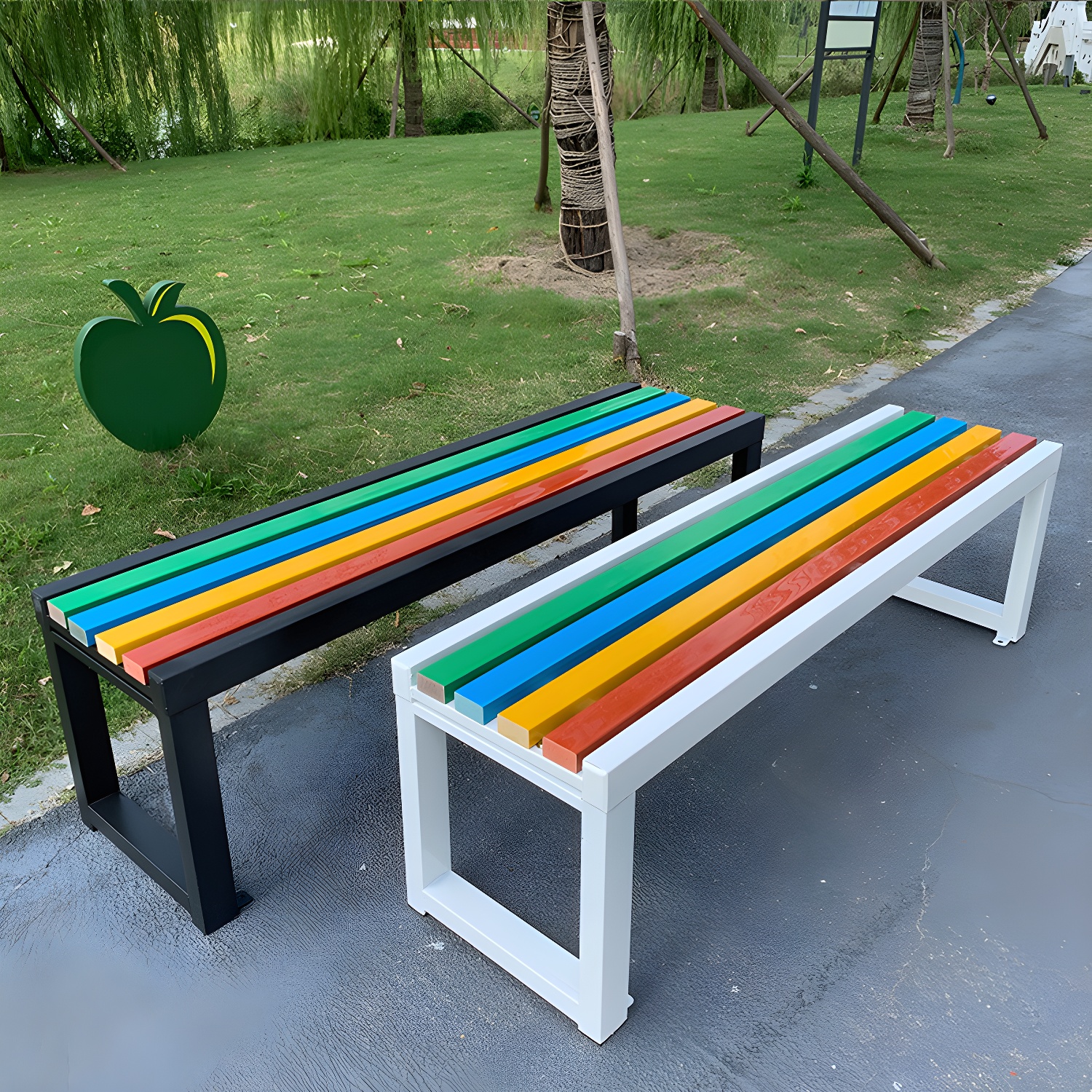 Scandinavian Style Metal Outdoor Bench with Waterproof Wood Seating for Durability