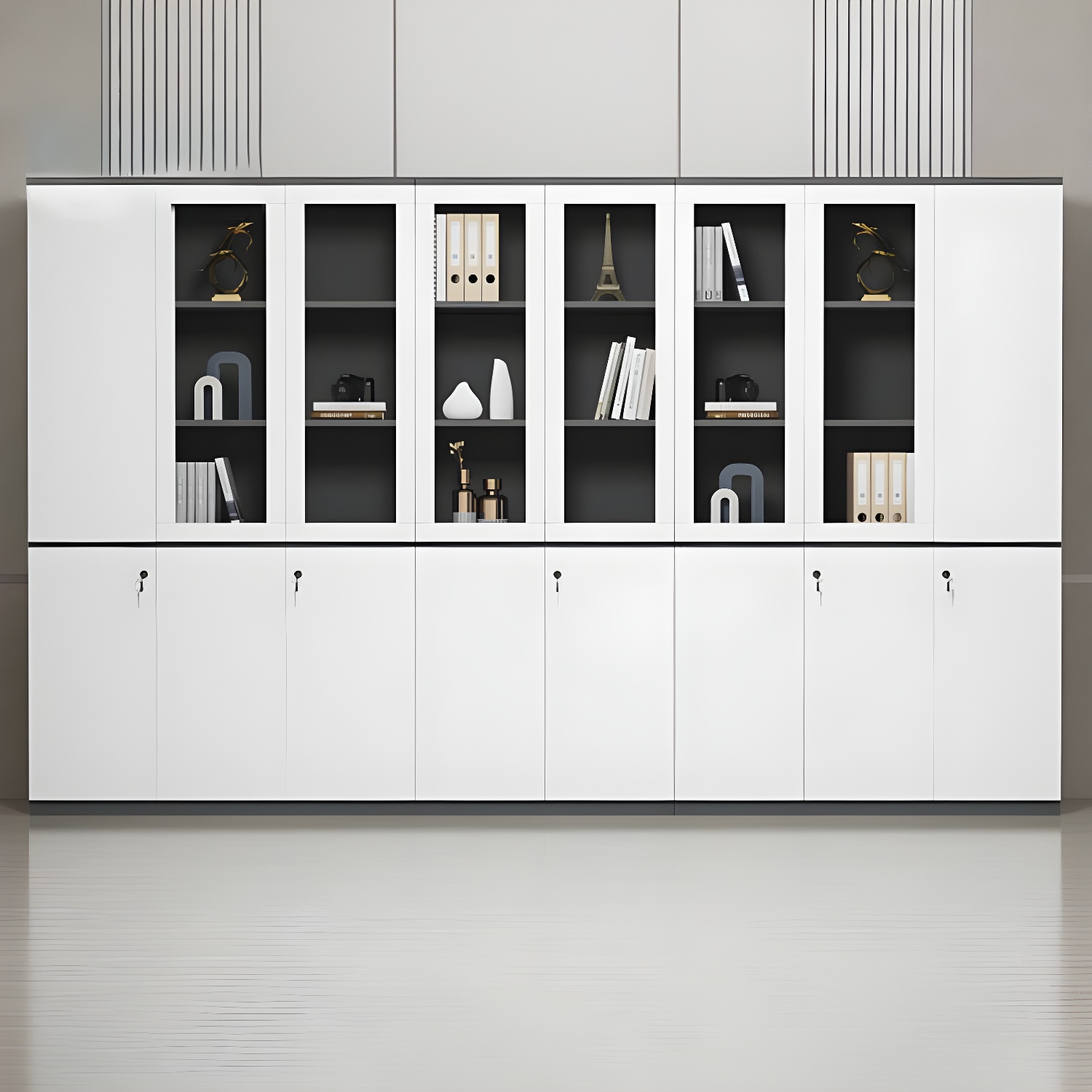 White Modern Vertical Filing Cabinet with Lock, Shelves & Solid Wood Construction