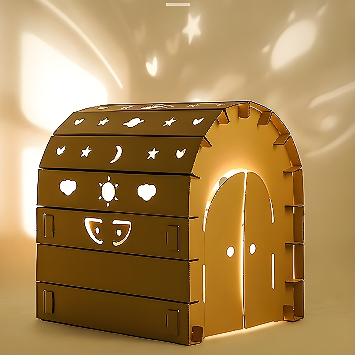 DIY Brown Cardboard Playhouse Kit with Door and Foldable Design for Indoor Fun