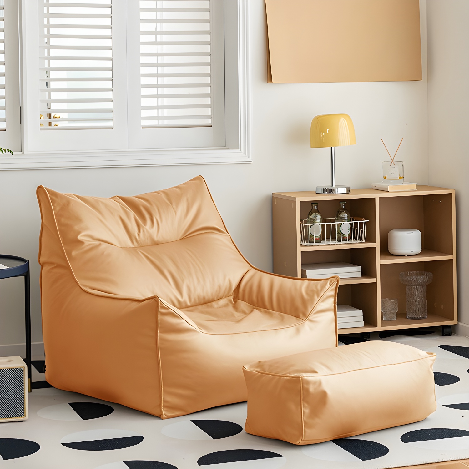 Water-Resistant Faux Leather Bean Bag Lounger with Removable Cover