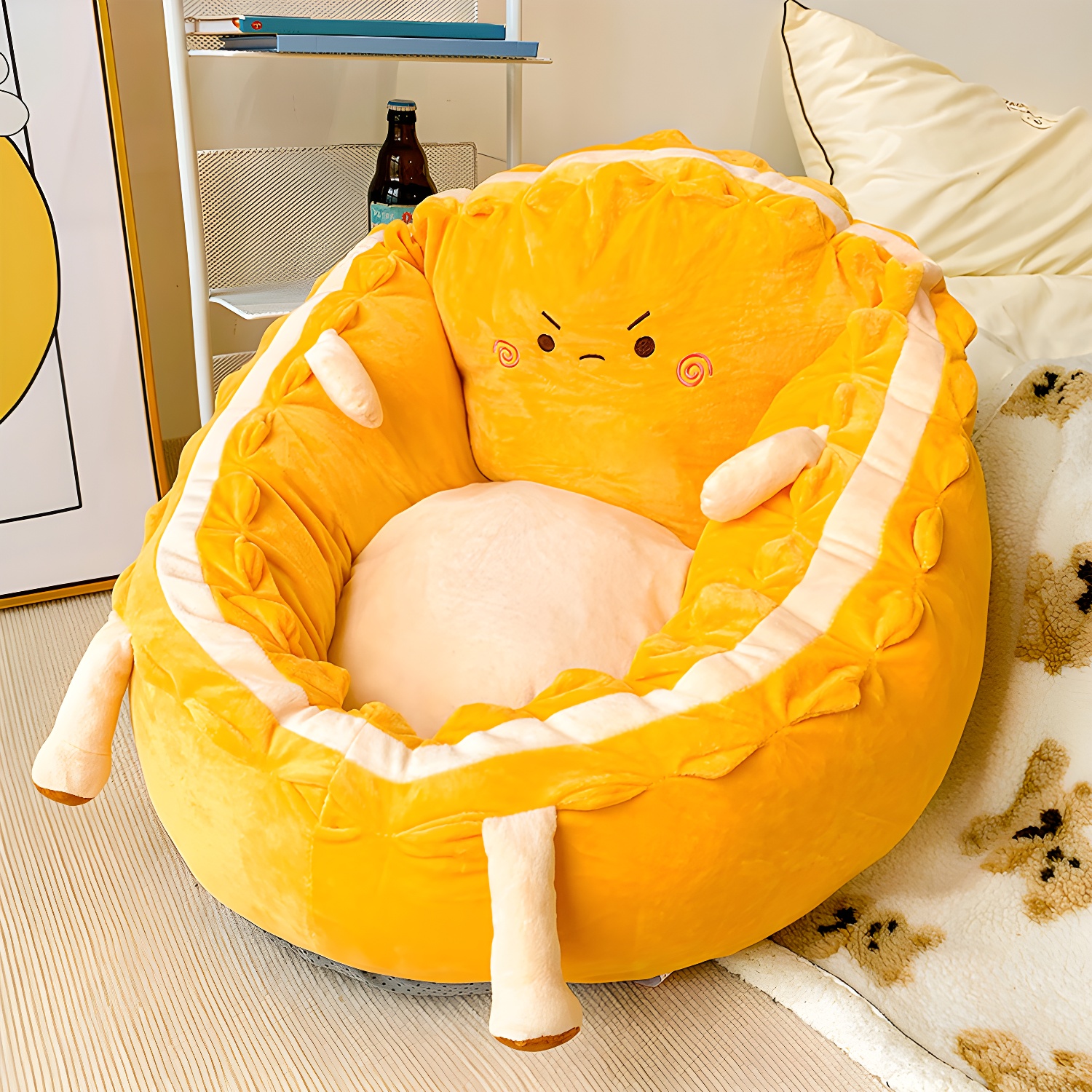 Yellow Microfiber Bean Bag Chair with Removable Cover and Zipper Closure, Cozy and Stylish