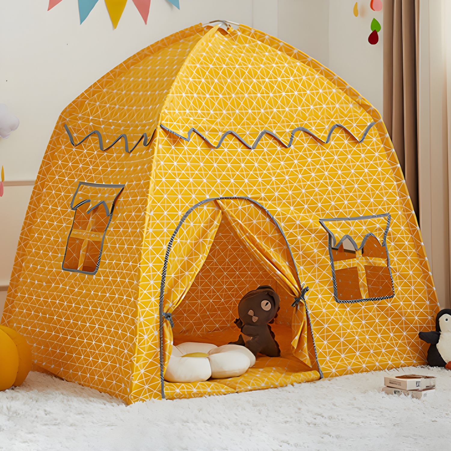 Foldable Fabric Dome Play Tent with Windows for Indoor Play, Medium Size (3'-5')